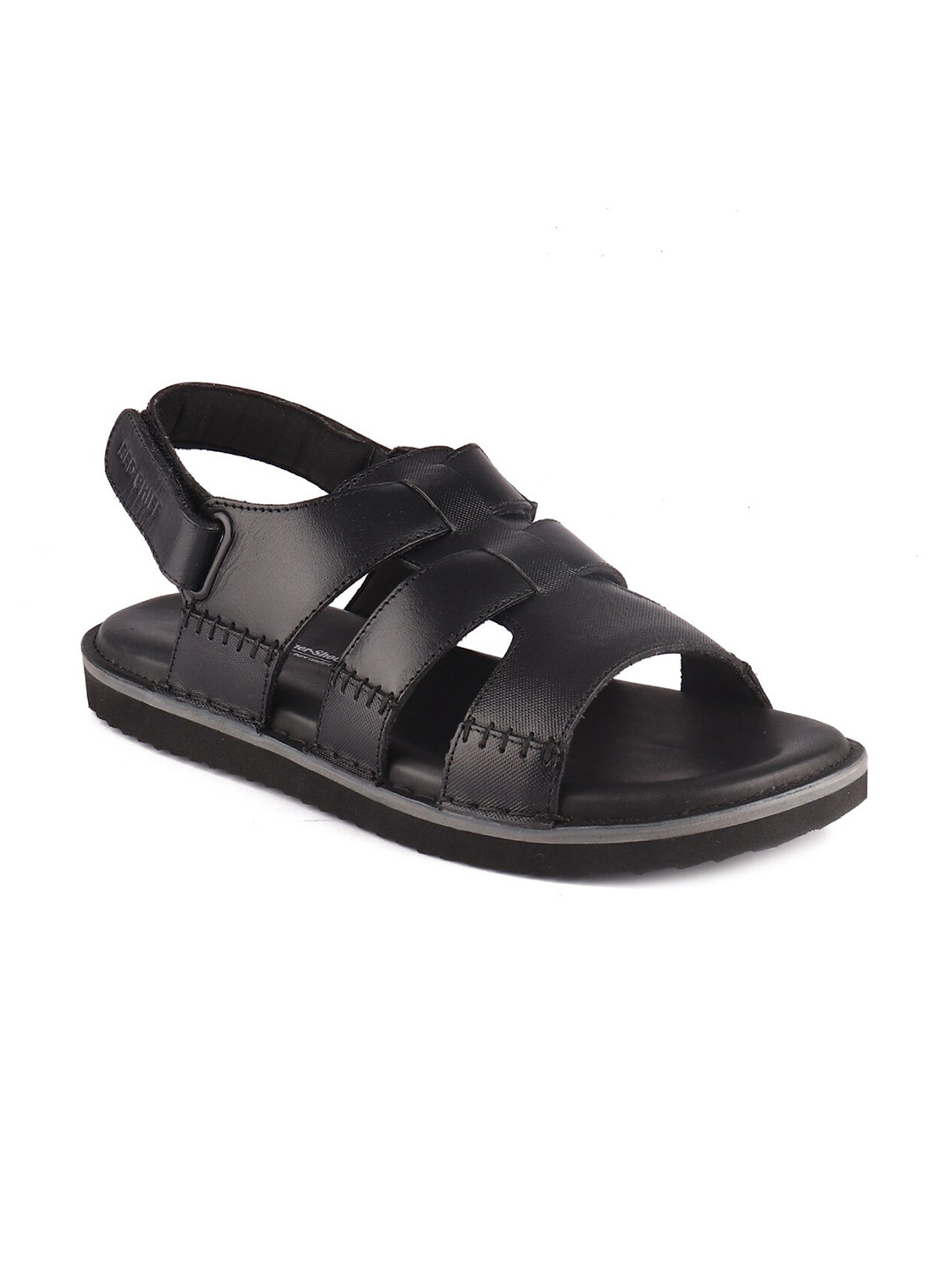 Red Chief Men Black Leather Comfort Sandals