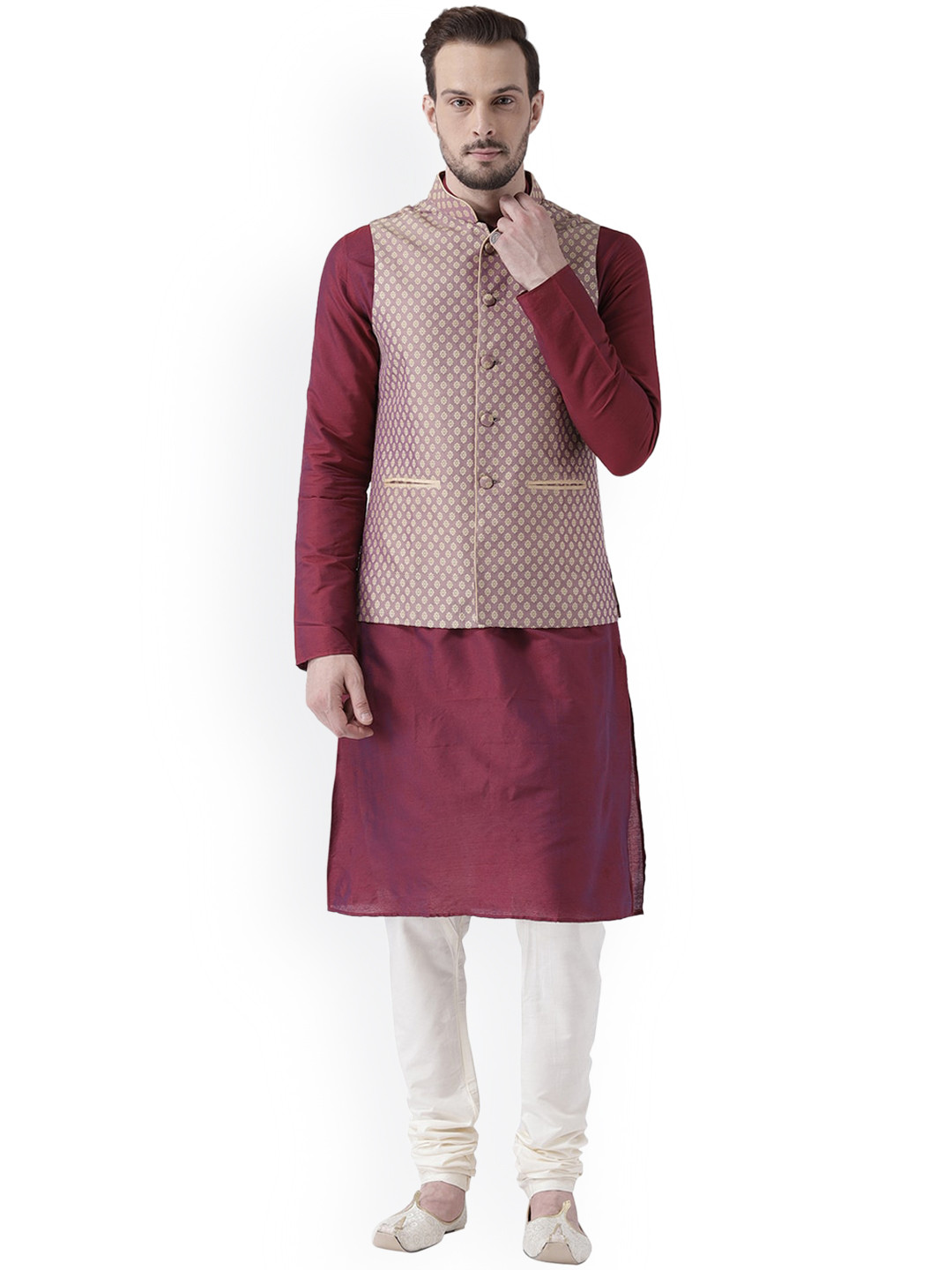 KISAH Men Purple Kurta with Churidar & Jacket