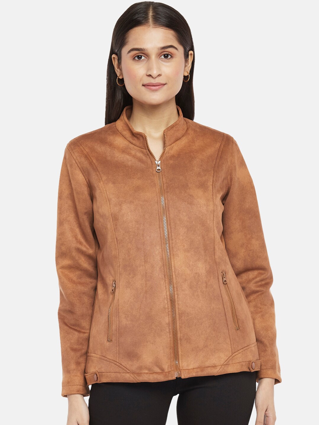 People Women Brown Solid Jacket