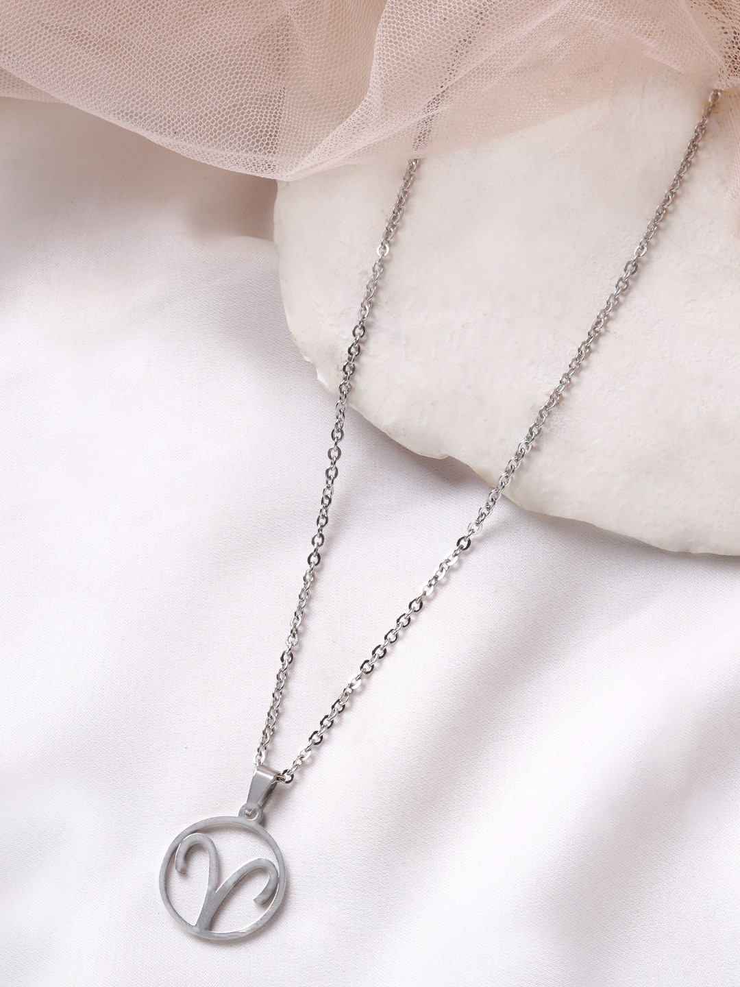 BEWITCHED Silver-Toned Aries Zodiac Sign Charm Pendant With Chain