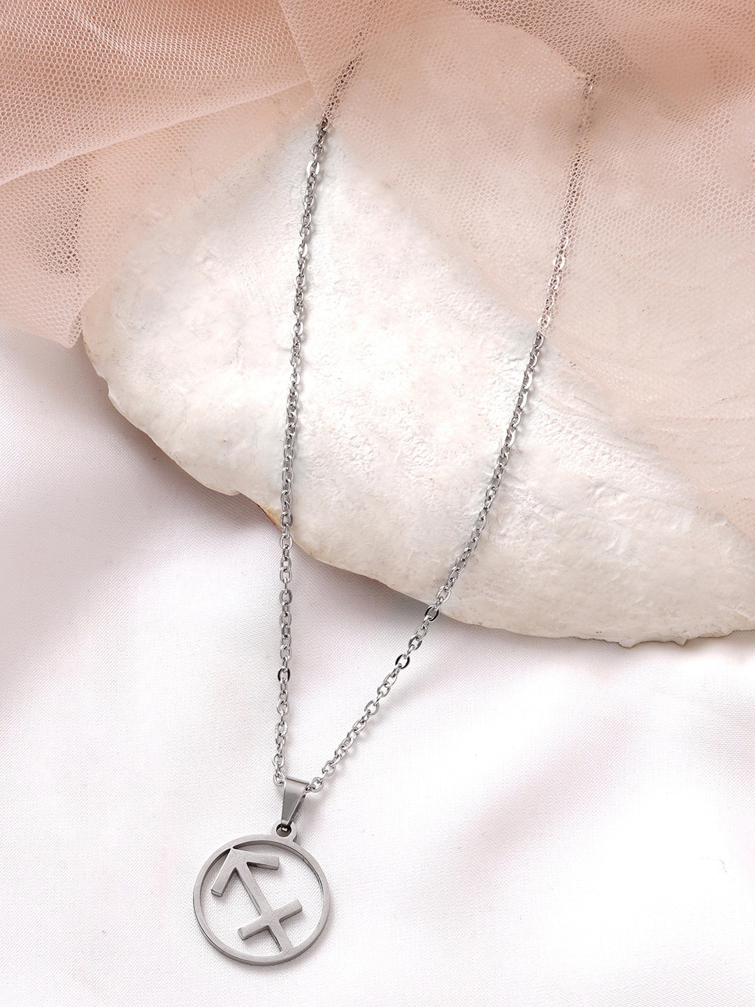 BEWITCHED Silver-Toned Saggitarius Zodiac Sign Charm Pendant With Chain