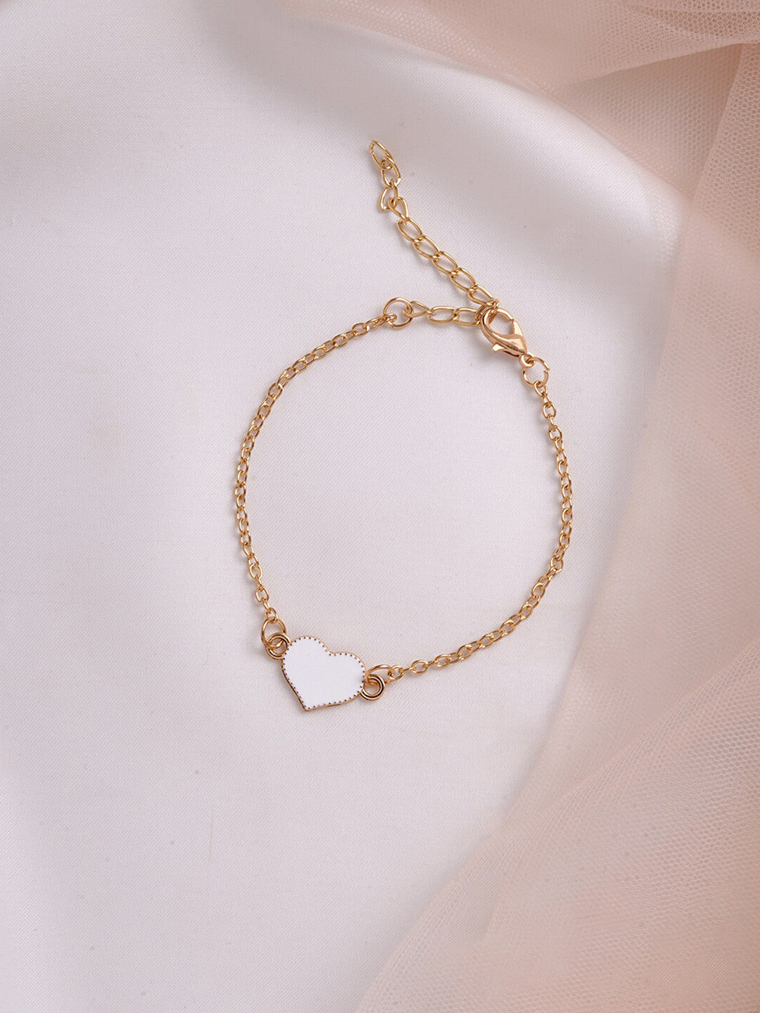 BEWITCHED Women Gold-Toned & White Full Of Love Heart Bangle-Style Bracelet