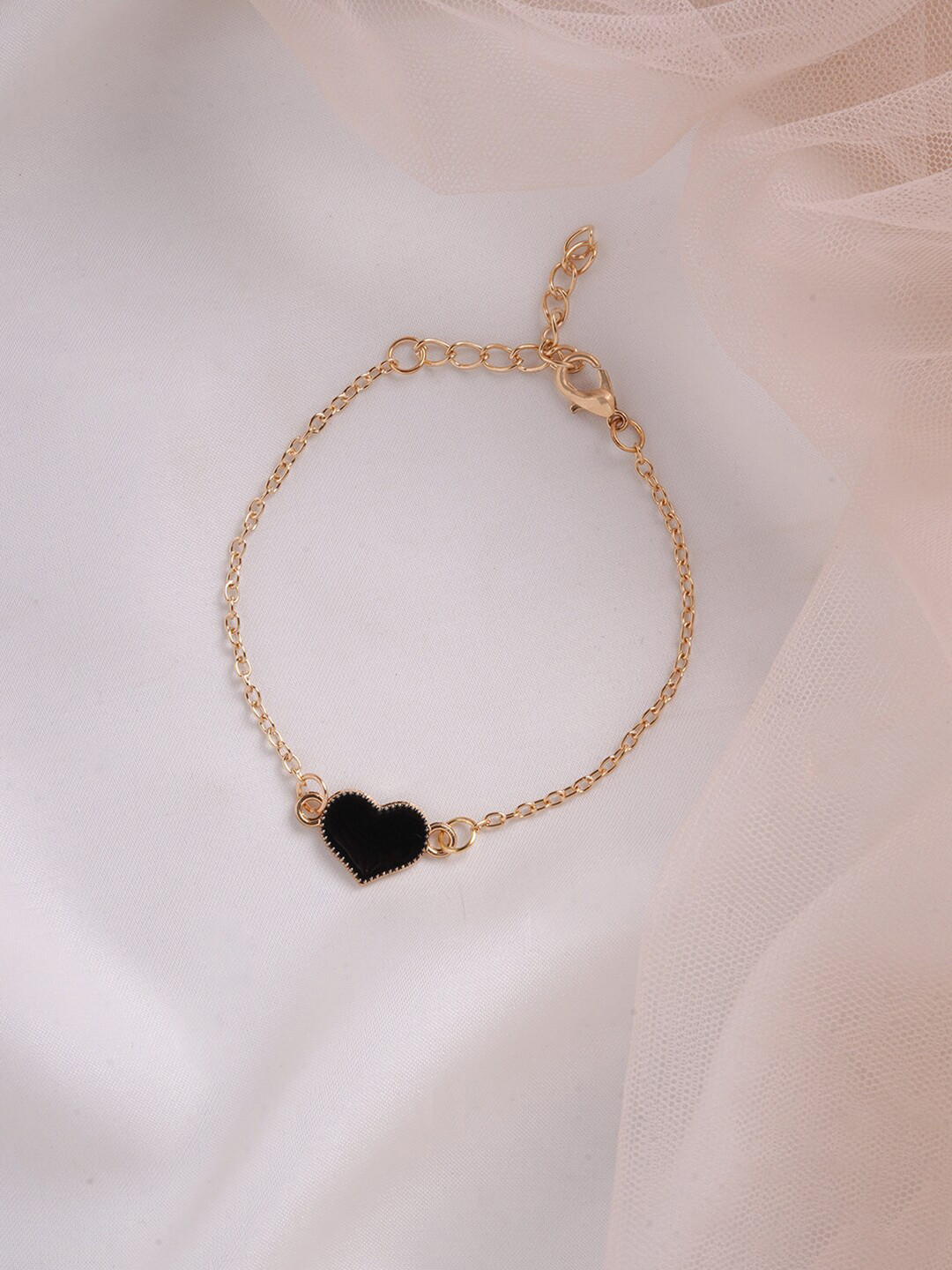 BEWITCHED Women Gold-Toned & Black Heart Link Bracelet