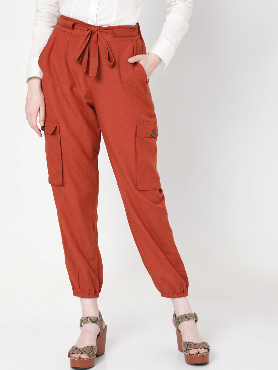 Vero Moda Women Rust Orange Solid Joggers