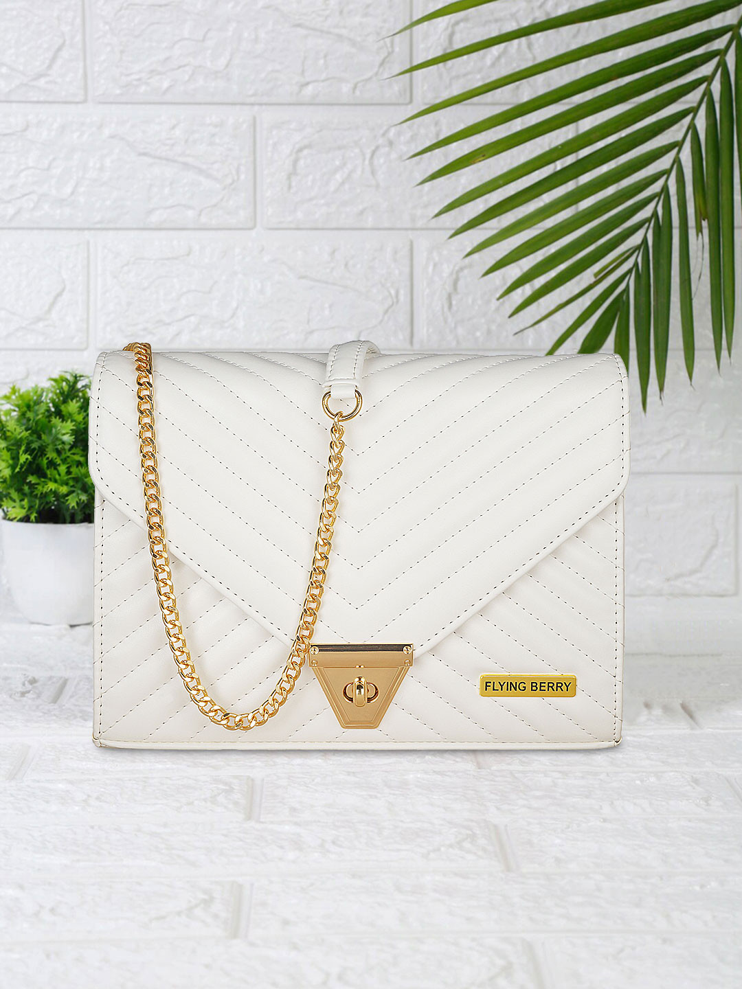 FLYING BERRY White Structured Sling Bag with Quilted