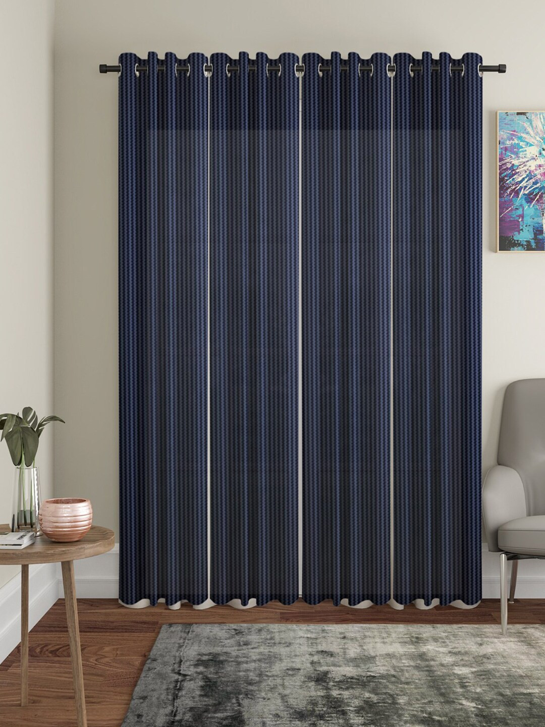 HOSTA HOMES Set of 4 Navy Blue Striped Door Curtain