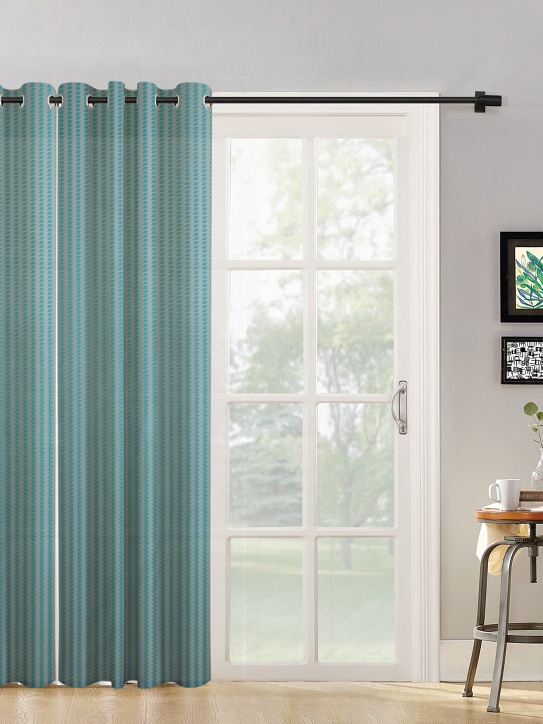 HOSTA HOMES Turquoise Blue Striped Long Door Curtain