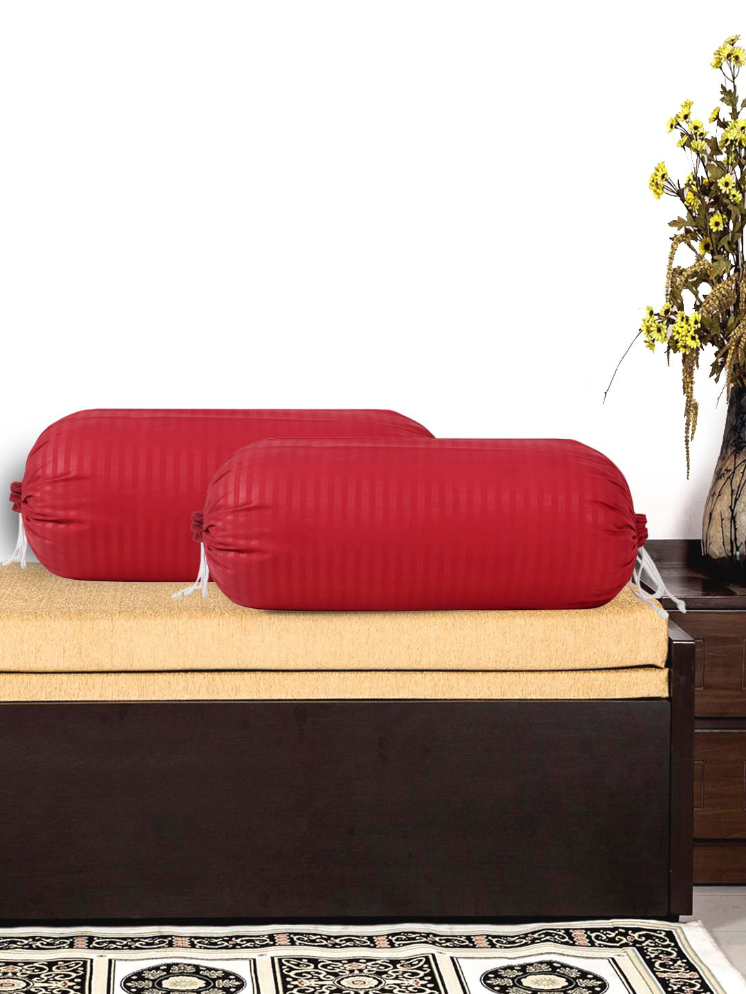 Kuber Industries Maroon Set of 2 Cotton Bolster Cover