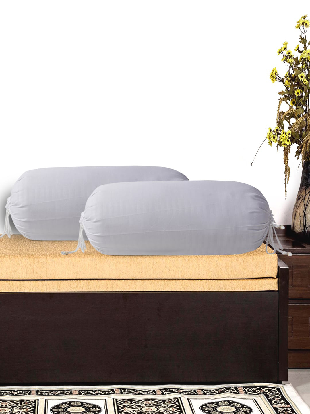 Kuber Industries White Set of 2 Cotton Bolster Cover