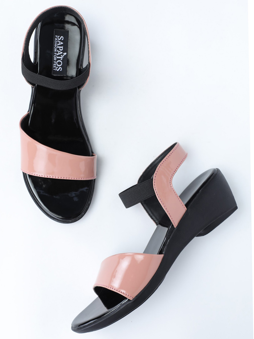 SAPATOS Woman Peach & Black Wedge Sandals