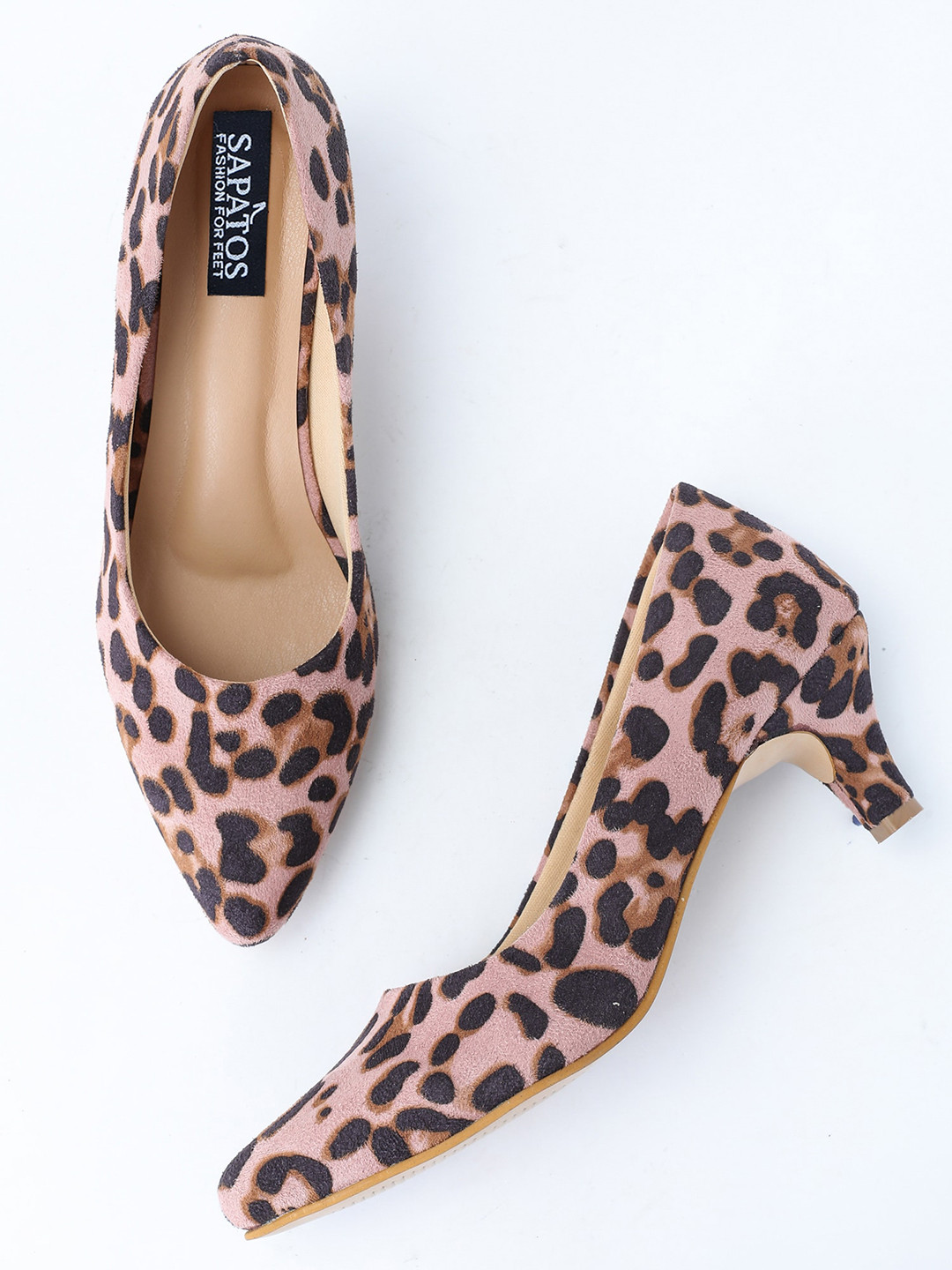 SAPATOS Woman Peach Leopard Printed Suede Pumps
