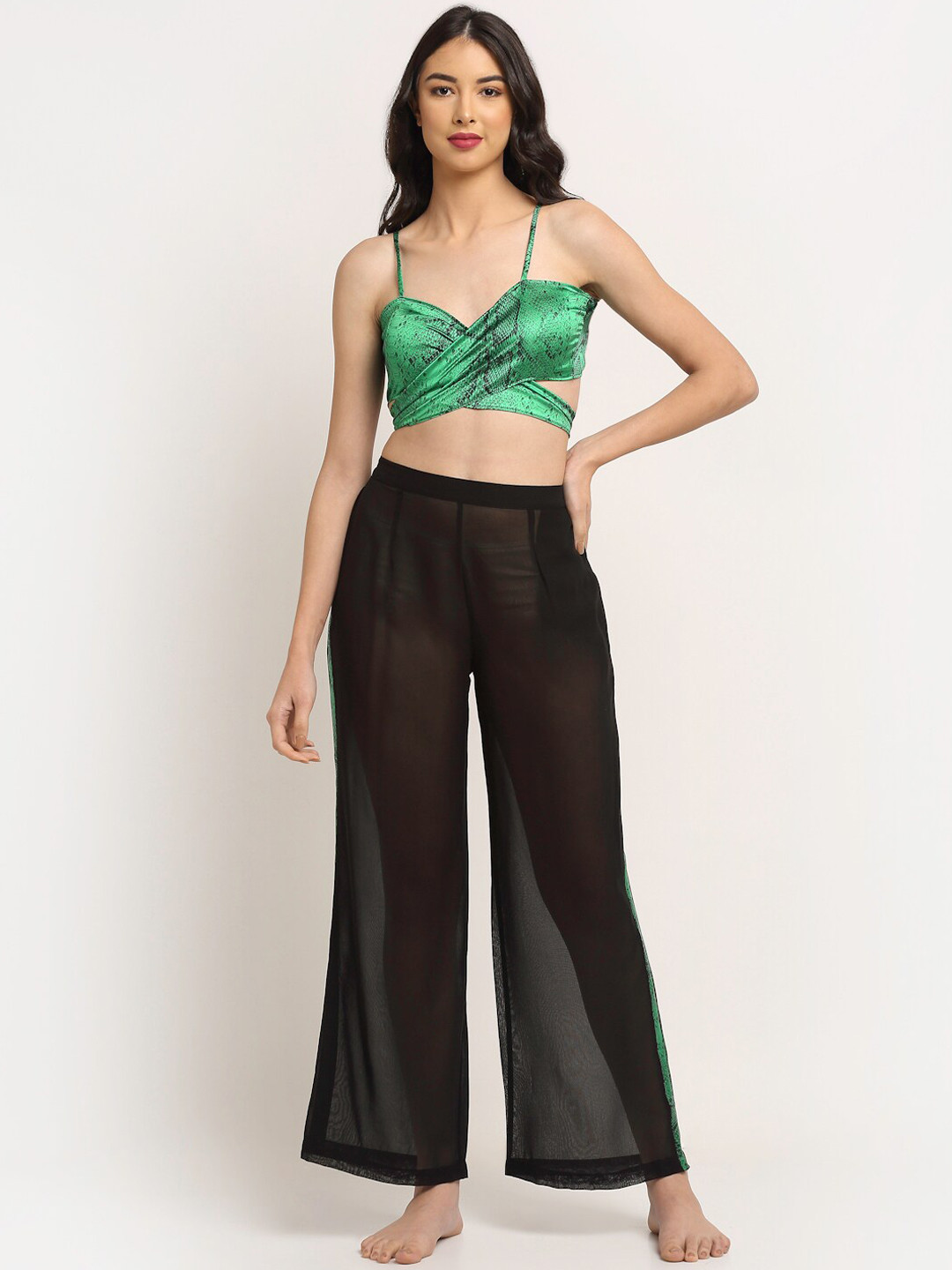 Aoba Women Green Printed Beachwear Cover-Up Set