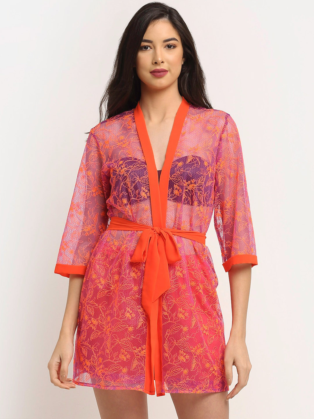 Aoba Women Floral Self Design Swimwear Cover Up Set