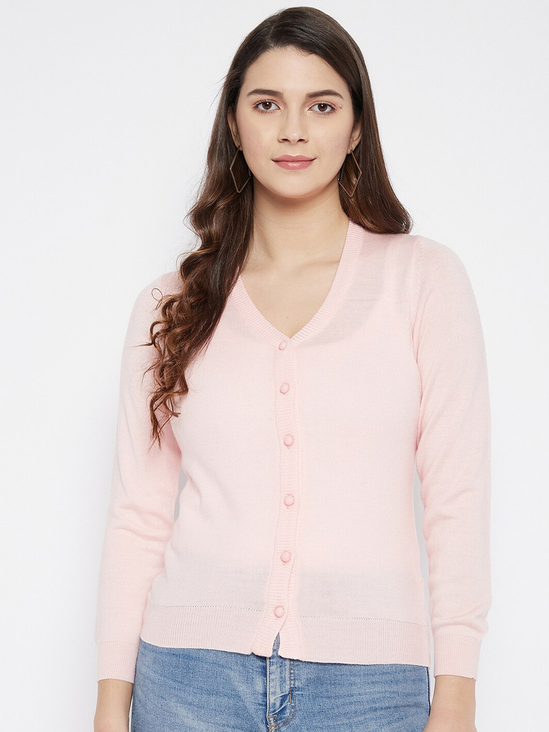 Zigo Women Pink Solid Wool Cardigan