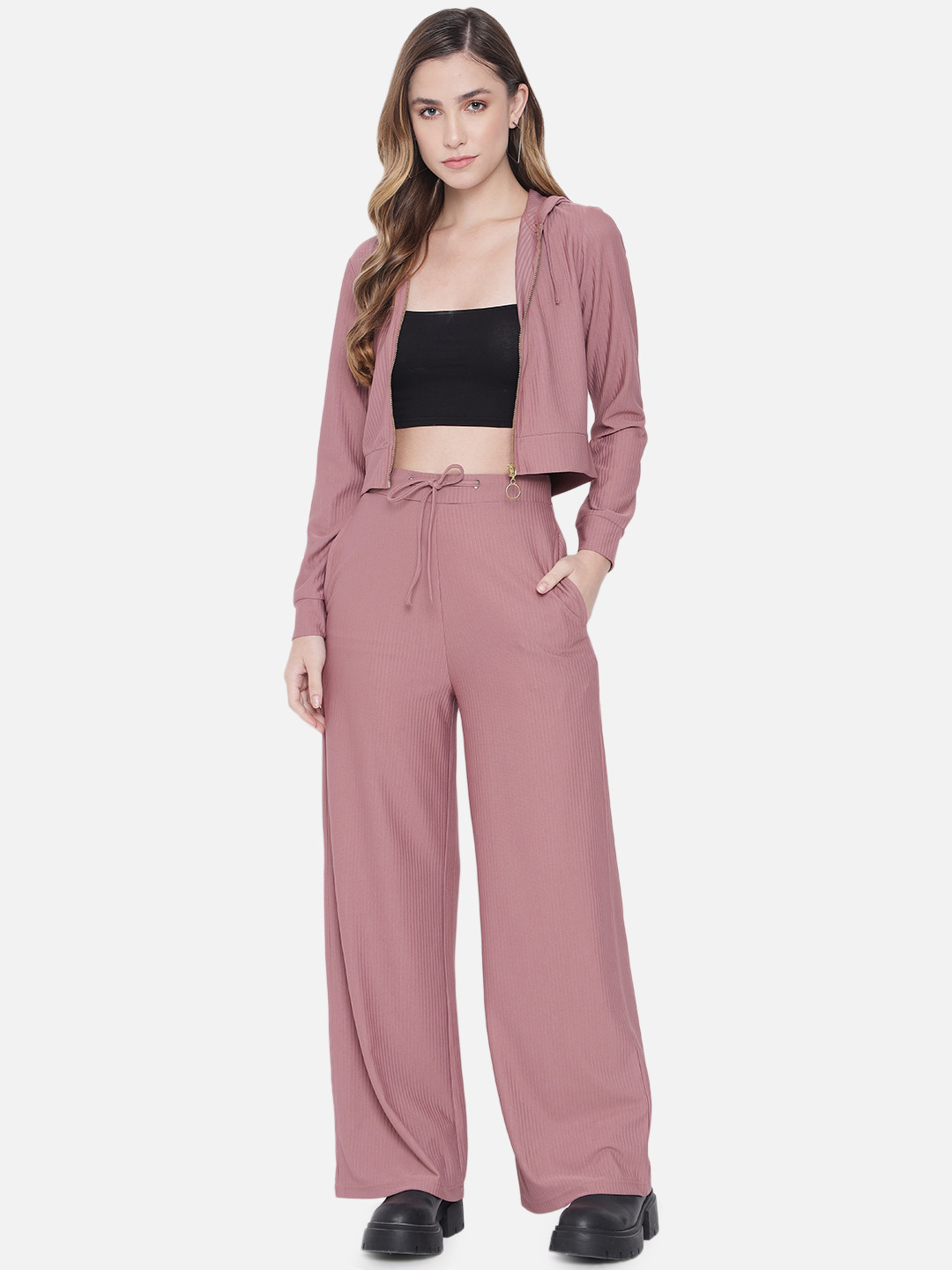 Orchid Blues Women Pink Loose Fit High-Rise Trousers