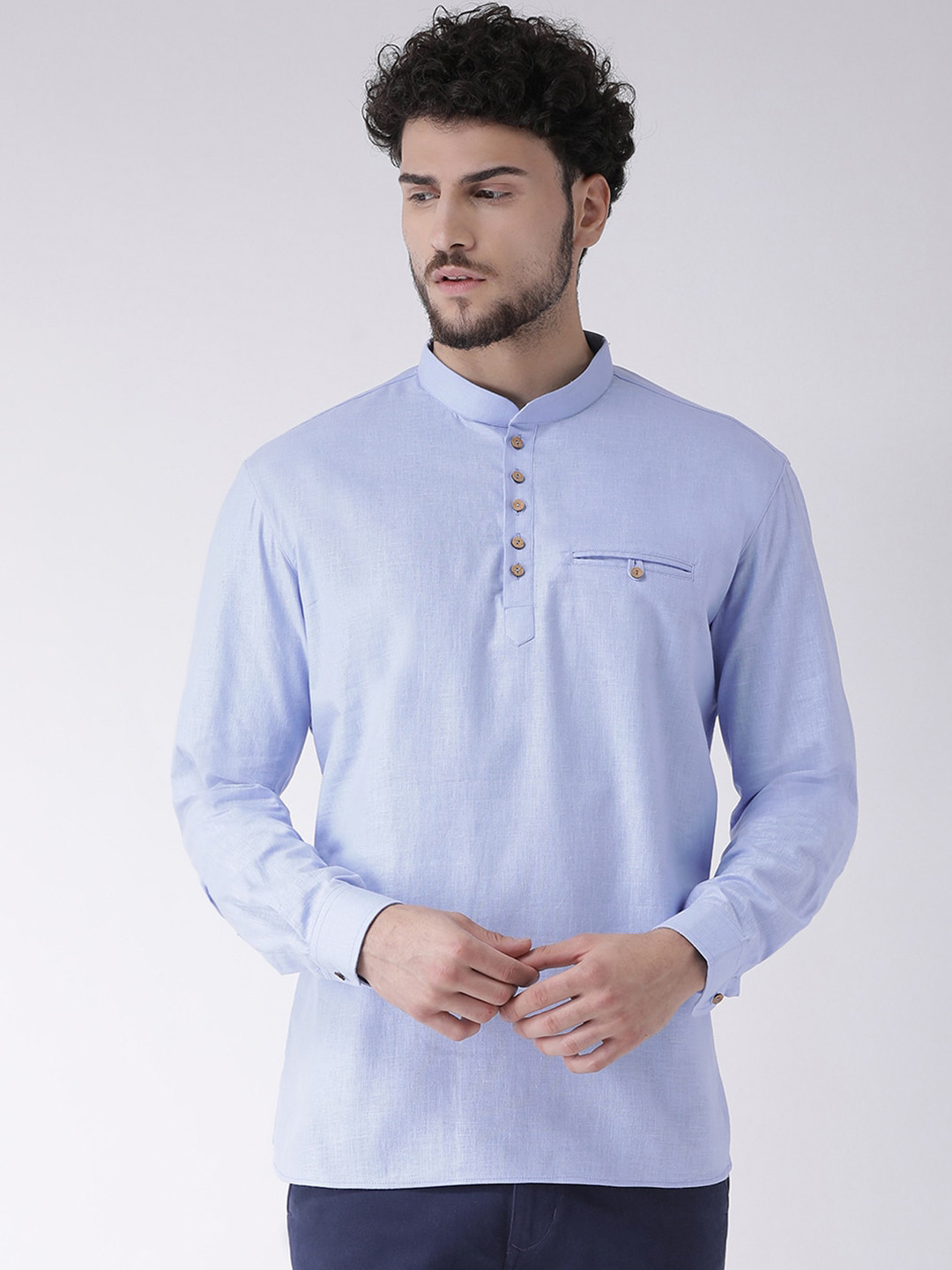TABARD Men Blue Cotton Plain Kurta