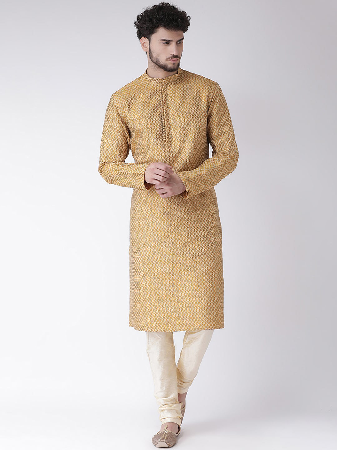 TABARD Men Mustard Jacquard Printed Kurta