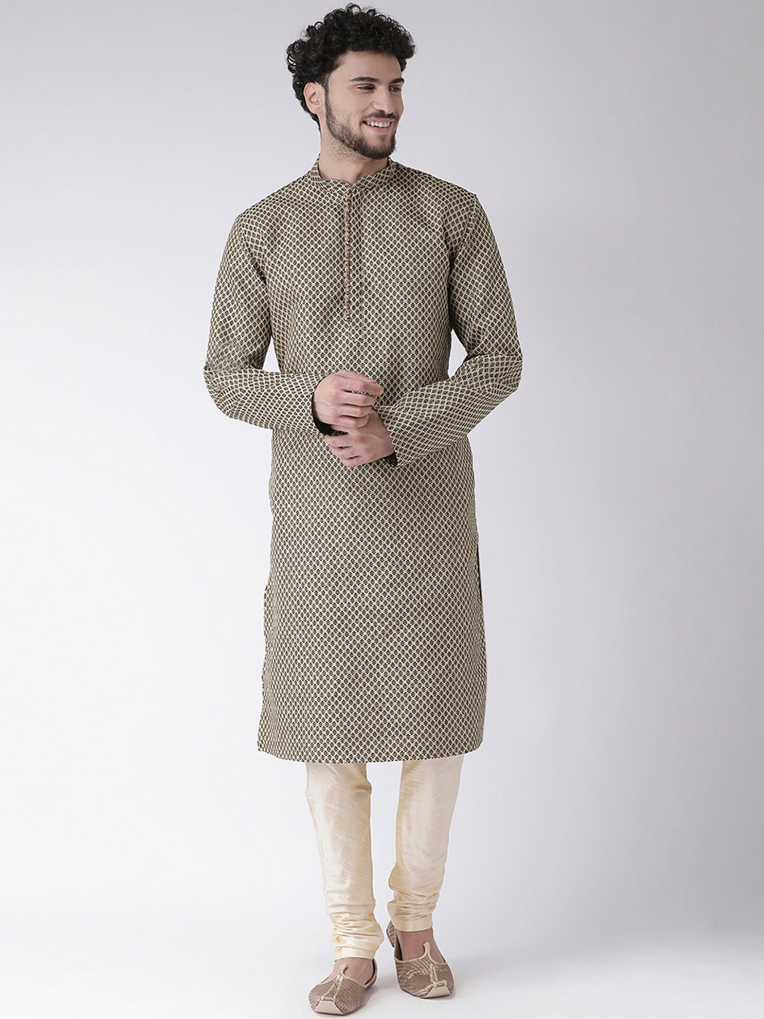 TABARD Men Black Woven Design Jacquard Kurta