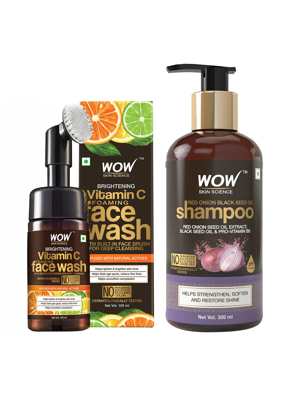 WOW SKIN SCIENCE Set of Onion Black Seed Oil Shampoo & Vitamin C Foaming Face Wash