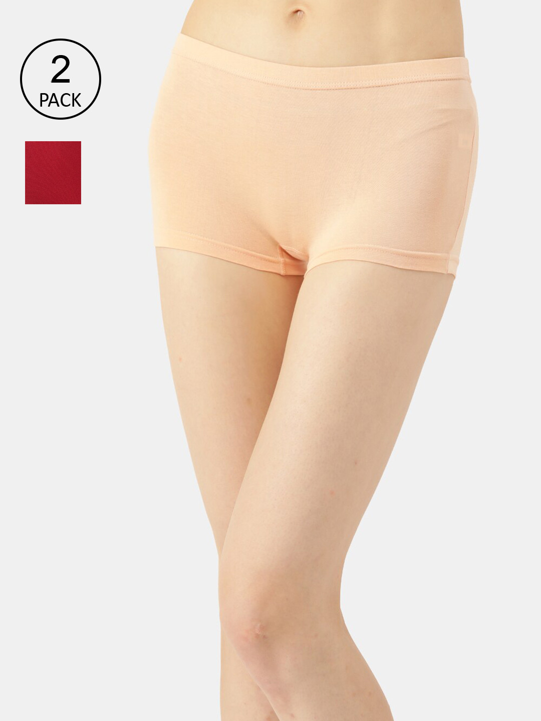 Leading Lady Women Pack Of 2 Maroon & Peah-Coloured Solid Briefs JOYII-MR-PCH