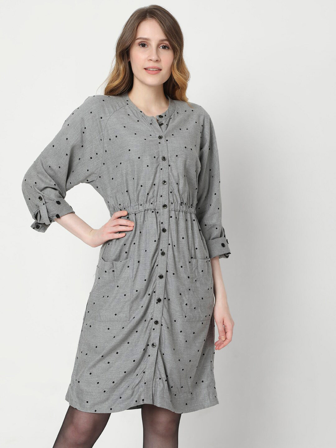 Vero Moda Grey Striped A-Line Dress