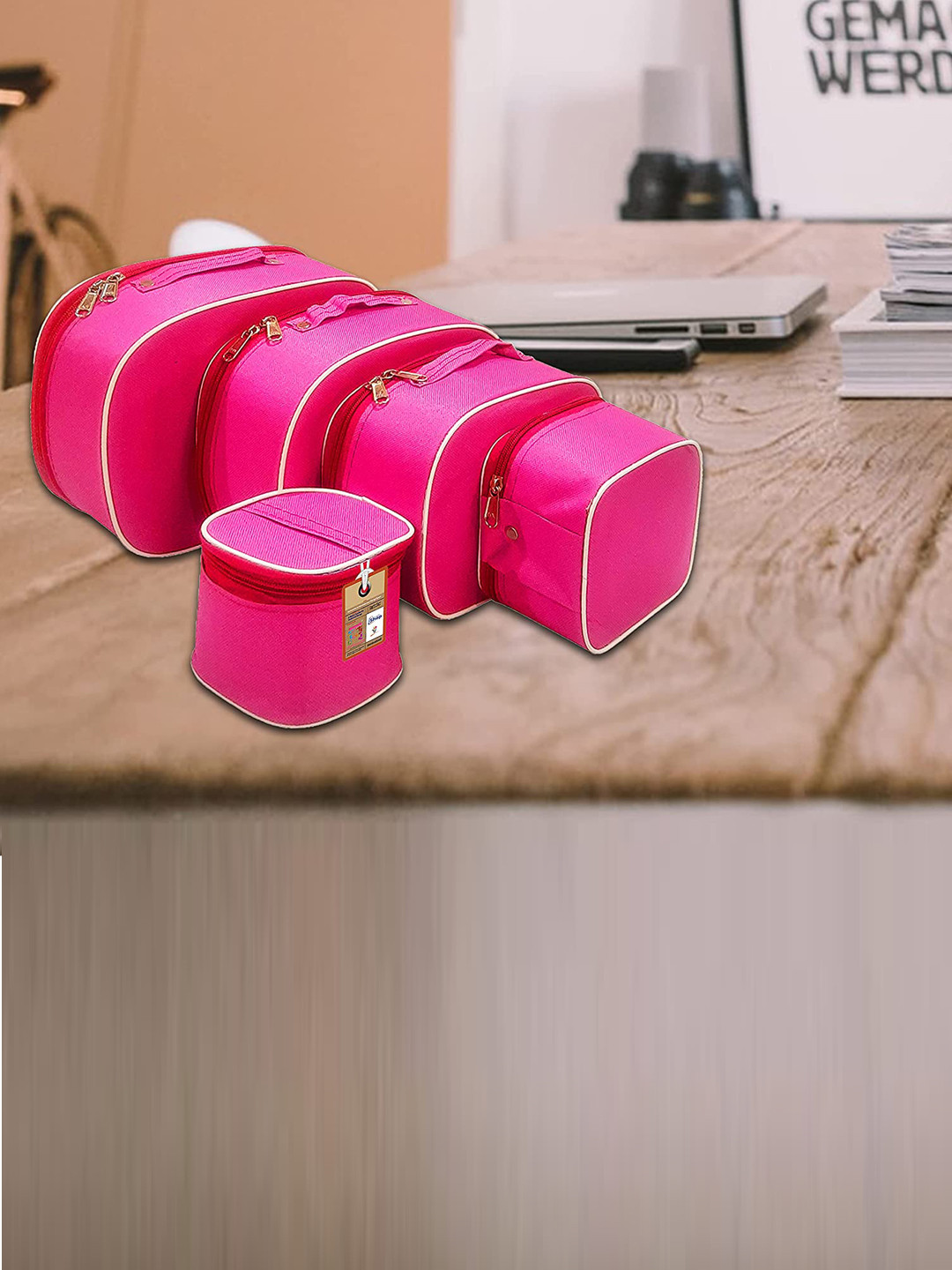 atorakushon Pink 5 Pieces Makeup Storage Bag Jewellery Organisers