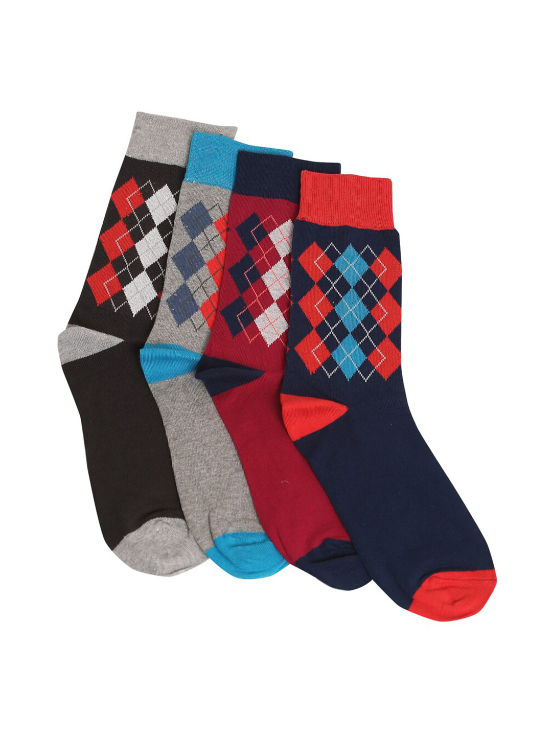 MUTAQINOTI Men Multicoloured Pack Of 4 Patterned Full Length Antimicrobial Socks