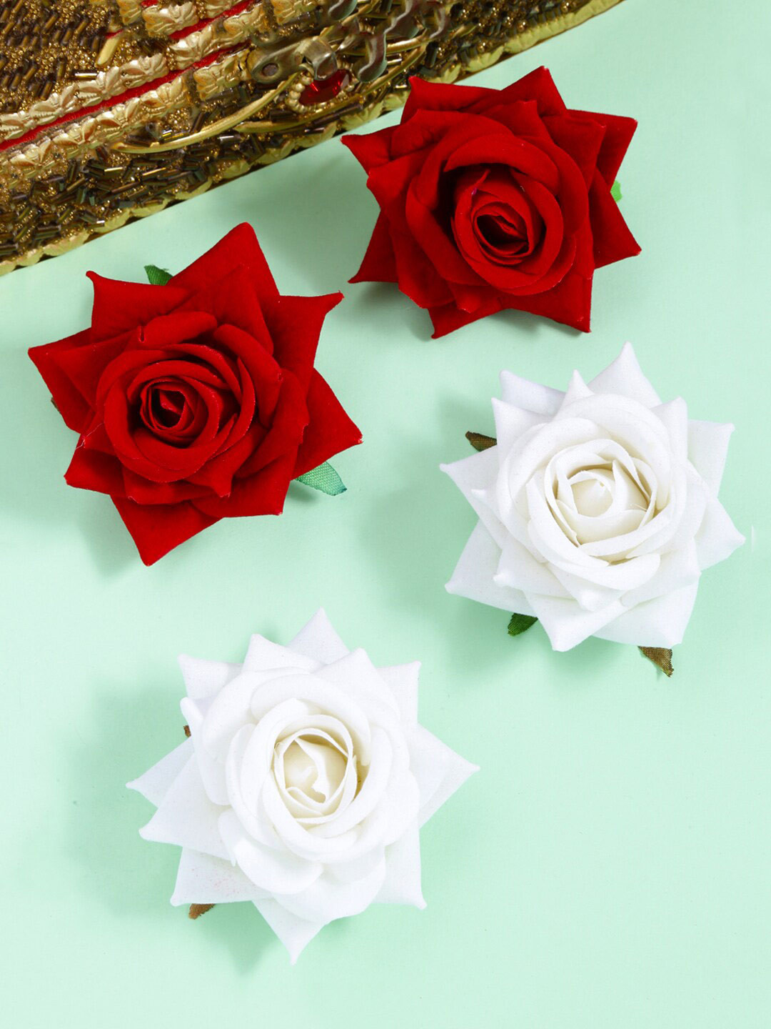 Yellow Chimes Girls White & Red Set of 4 Hair Accessory Set