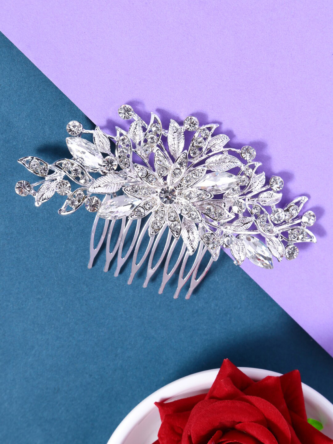 Yellow Chimes Women Silver-Toned Embellished Comb pin