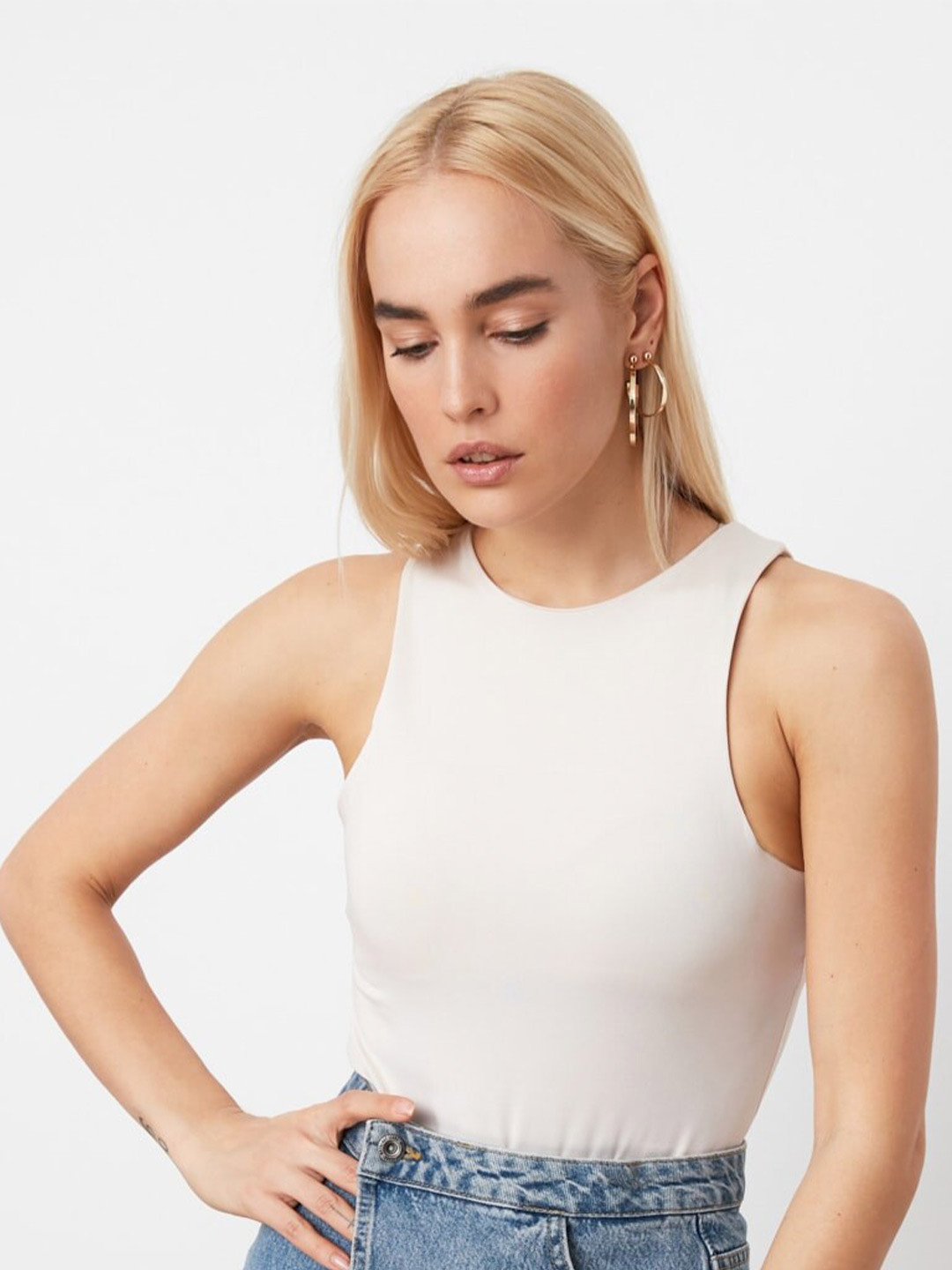 Trendyol Grey Solid Halter Neck Top