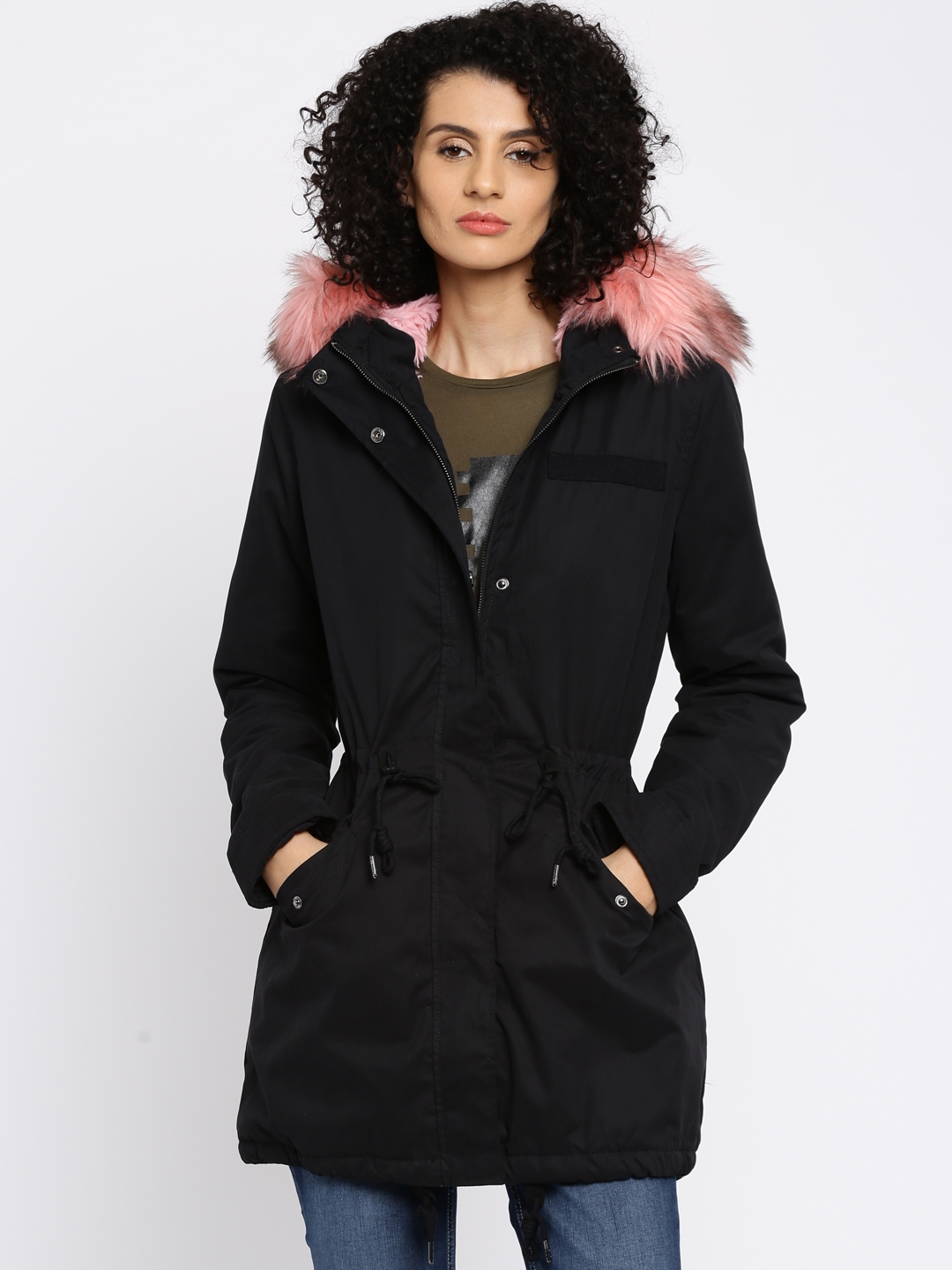 ONLY Black Faux Fur Hooded Coat