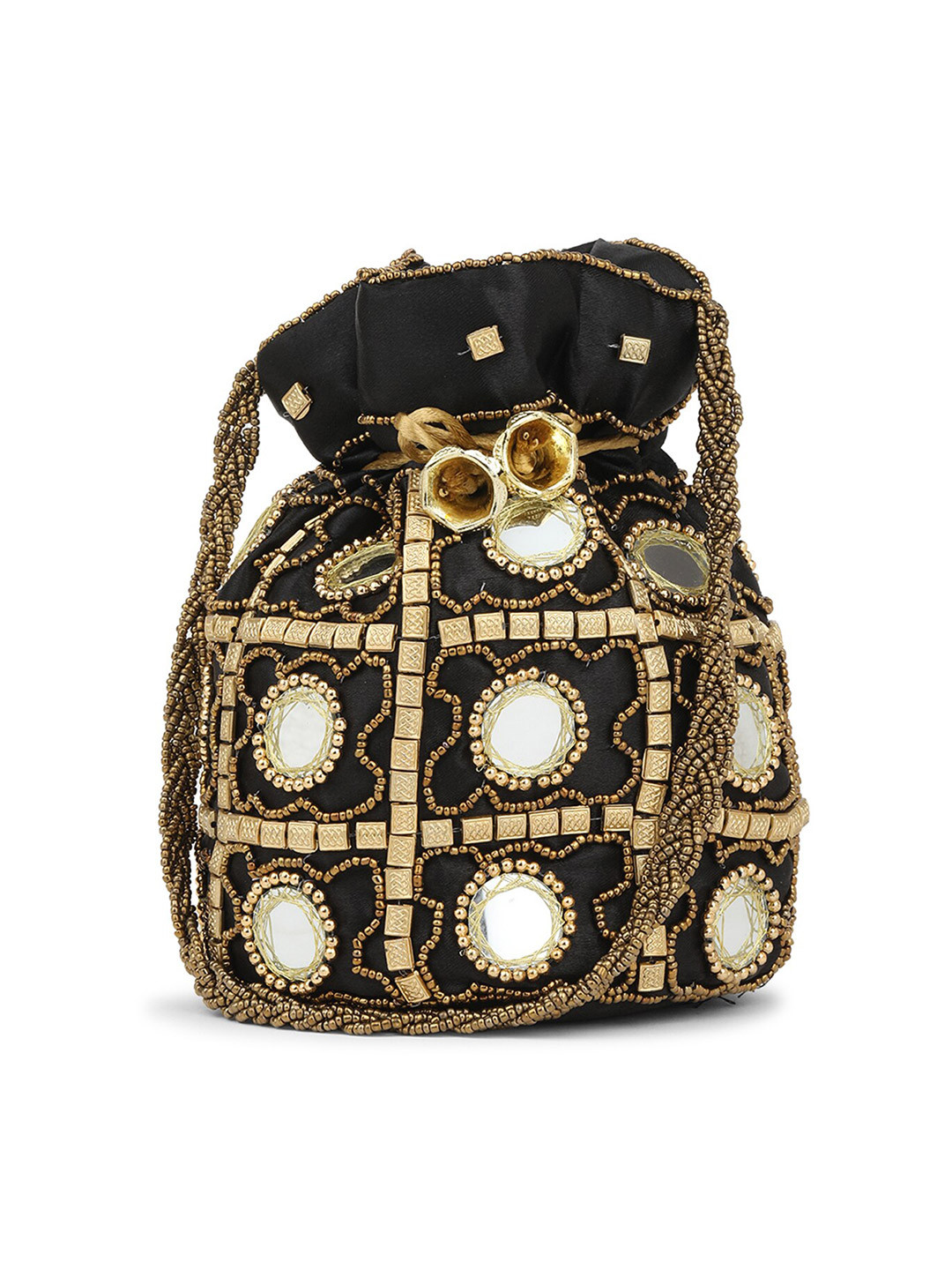 gaura pakhi Women Black Embroidered Potli With Wrist Loop