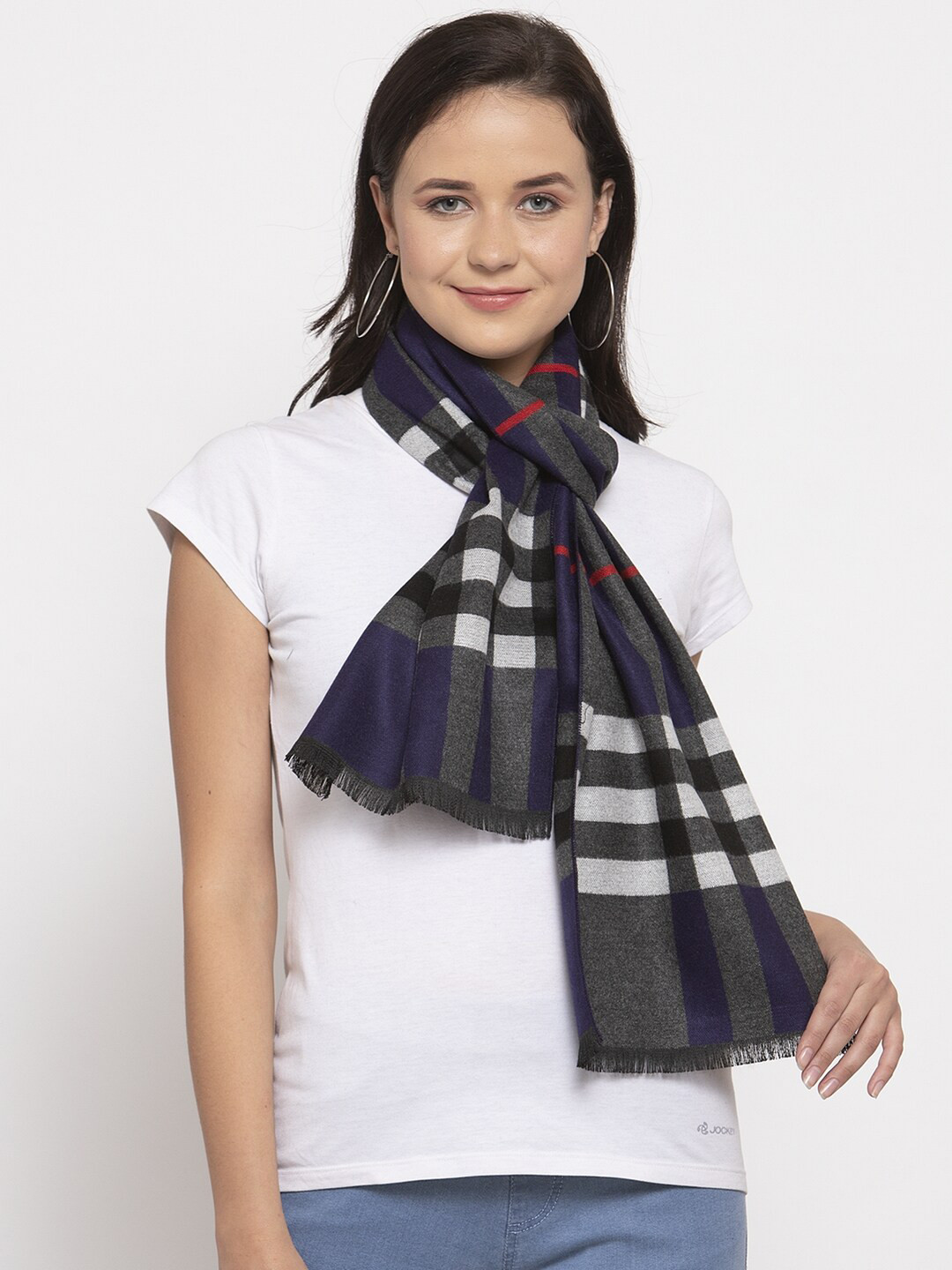 Calvadoss Women Blue & Grey Melange Checked Wool Stole