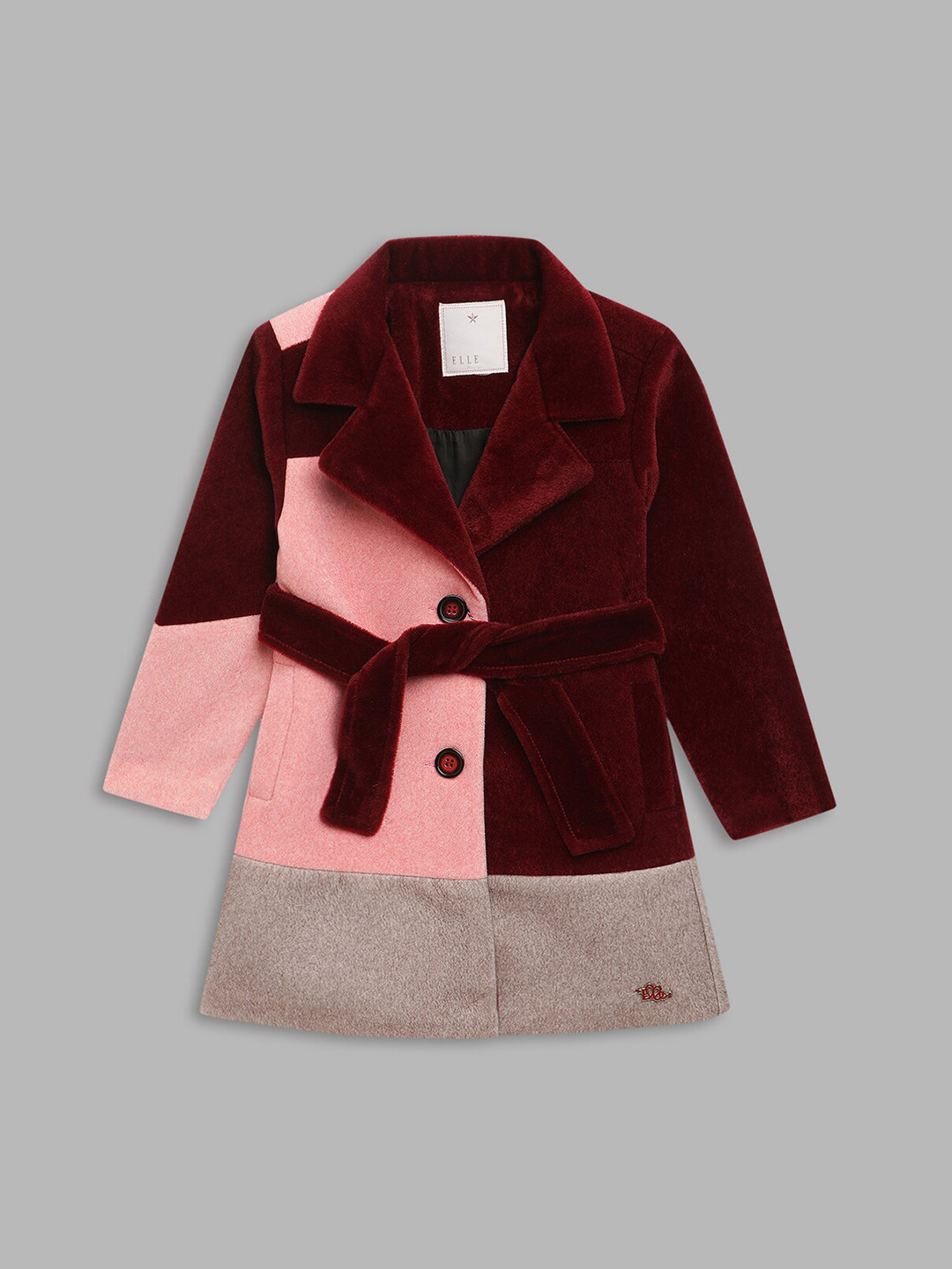 ELLE Girls Maroon & Pink Colourblocked Over Coat