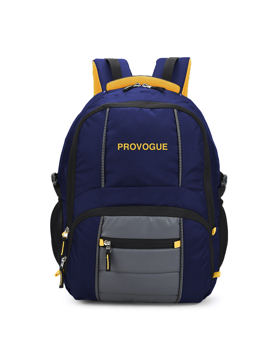 Provogue Unisex Navy Blue & Yellow Brand Logo Backpack with Reflective Strip 35 L