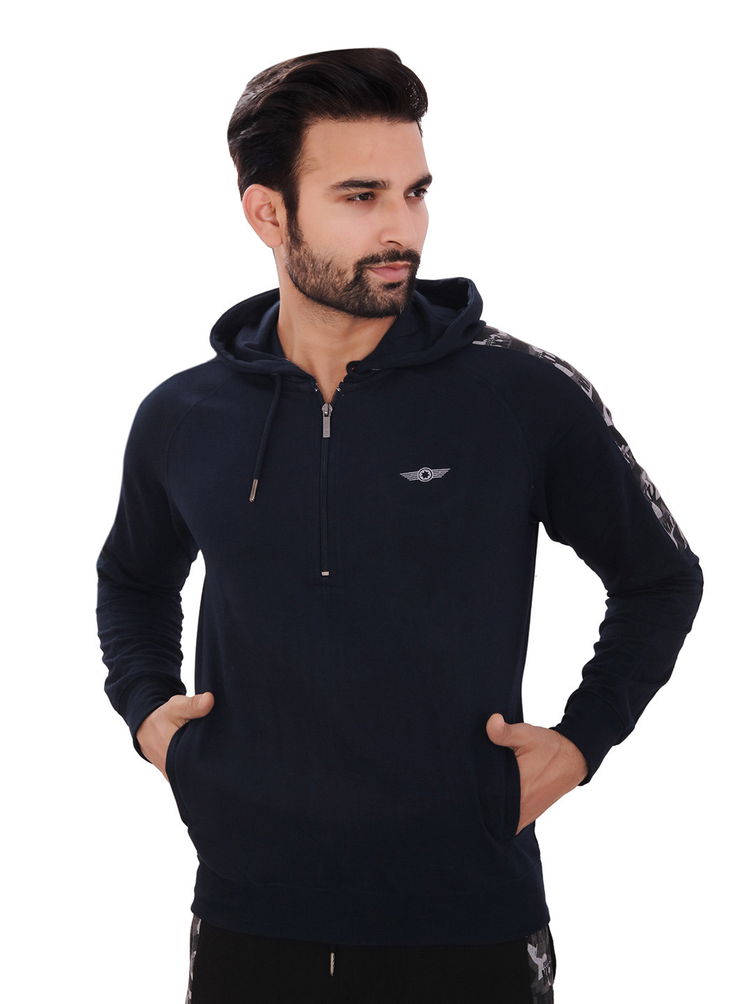Force NXT Men Navy Blue Hooded Sweatshirt