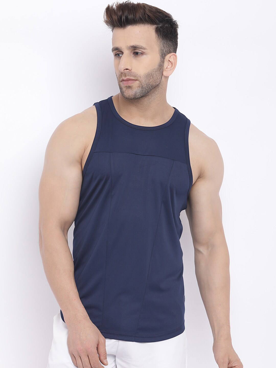 CHKOKKO Men Navy Blue Innerwear Vest