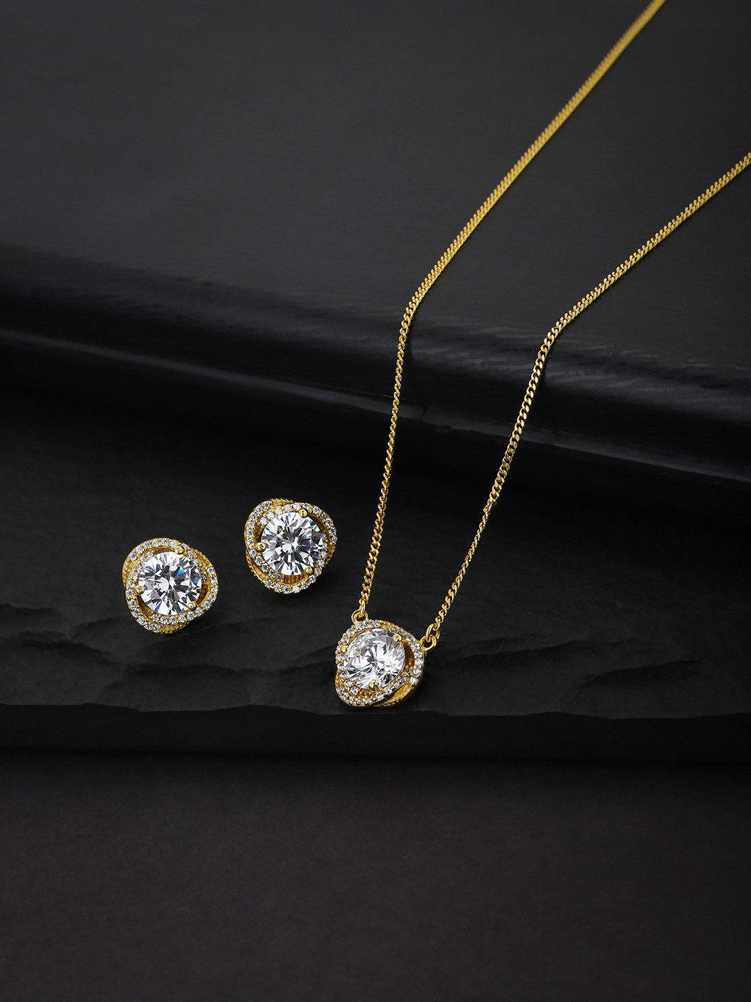 Carlton London Gold-Toned Stone-Studded Jewellery Set