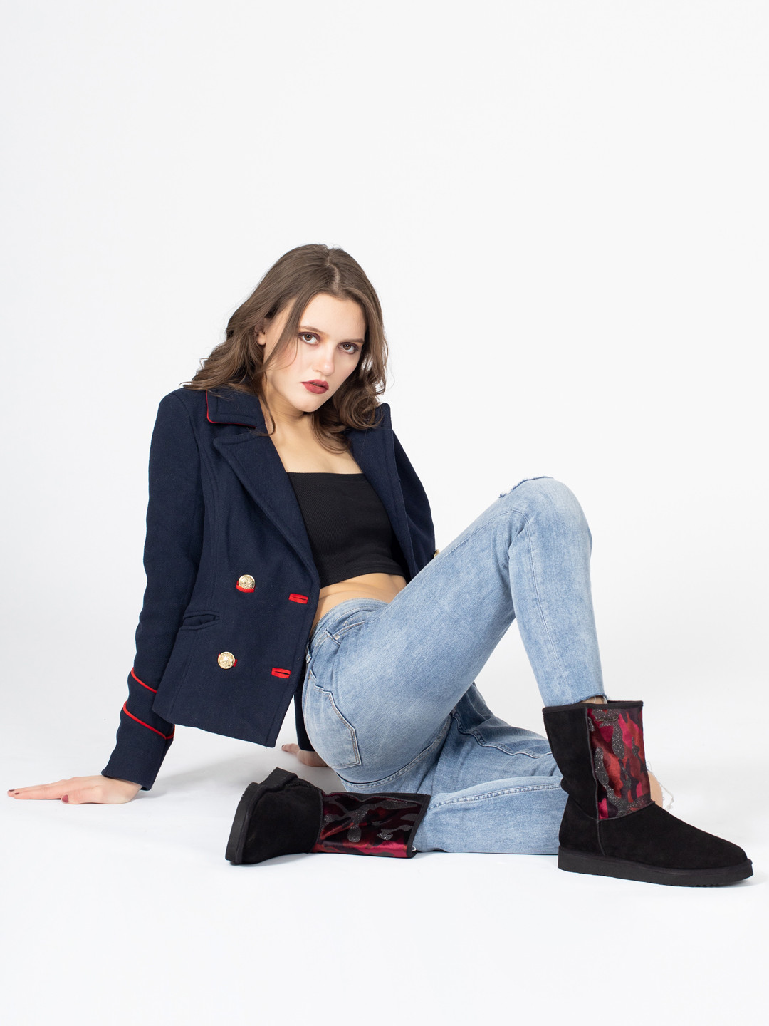 Saint G Burgundy Printed Velvet Suede Flatform Heeled Snug Boots