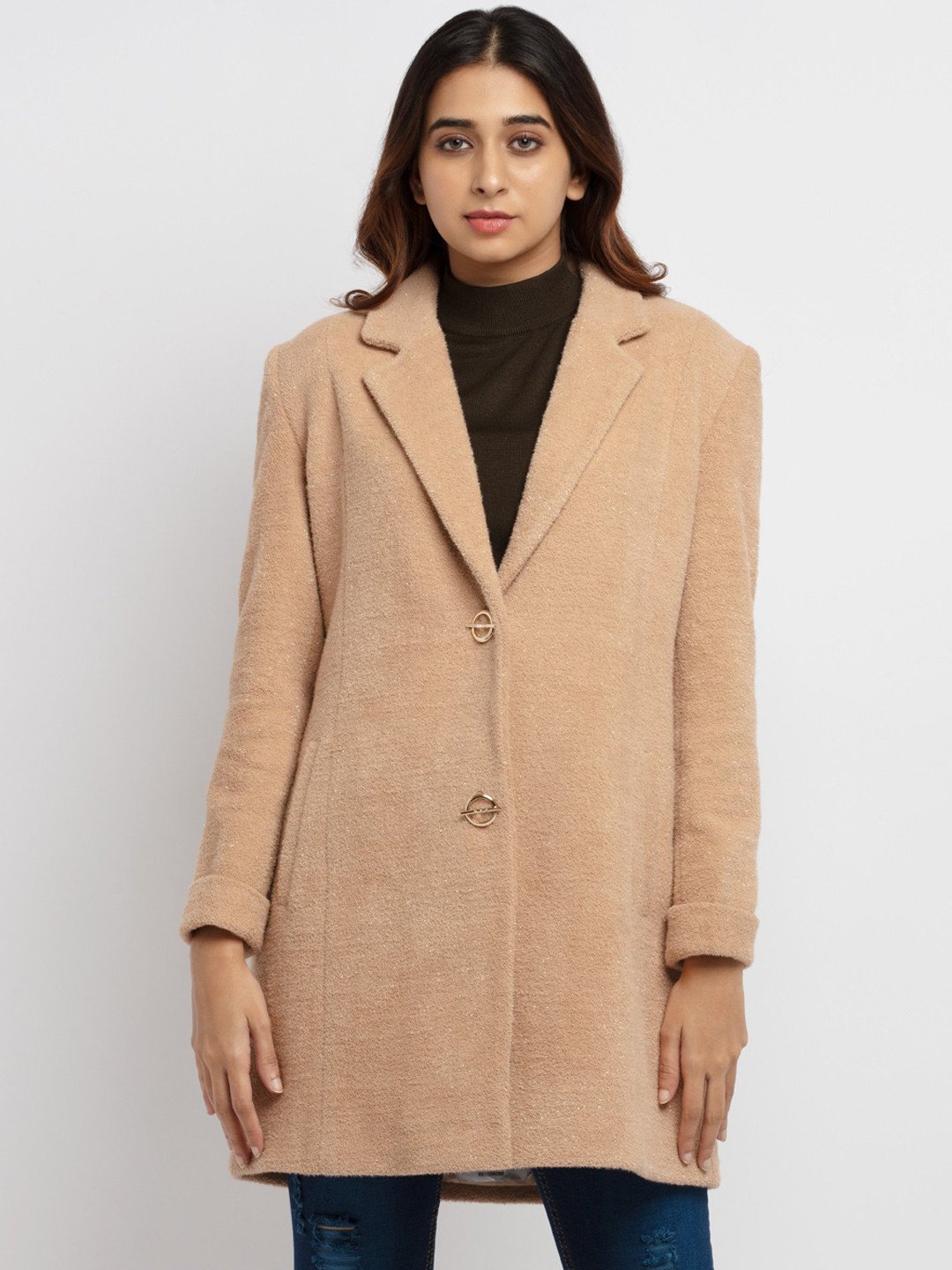 Status Quo Women Beige Longline Tailored Jacket