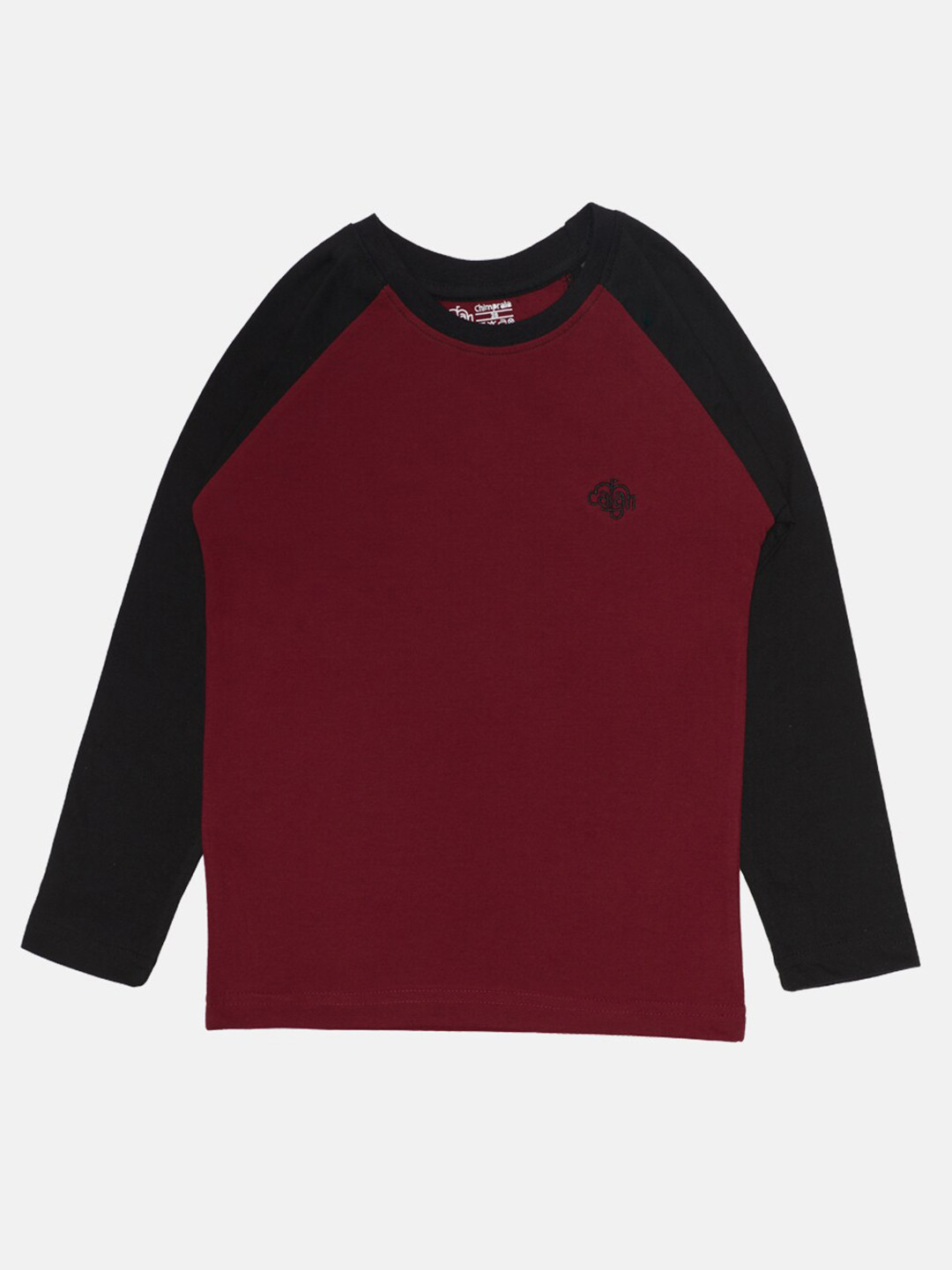 CHIMPRALA Boys Maroon Colorblocked Applique T-shirt
