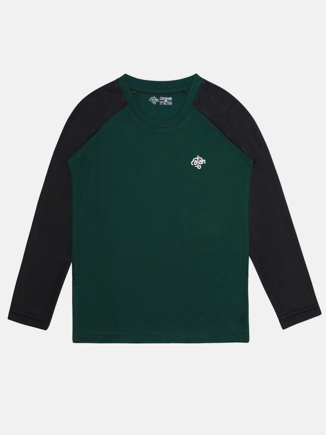 CHIMPRALA Boys Green Colourblocked V-Neck Monochrome Applique T-shirt