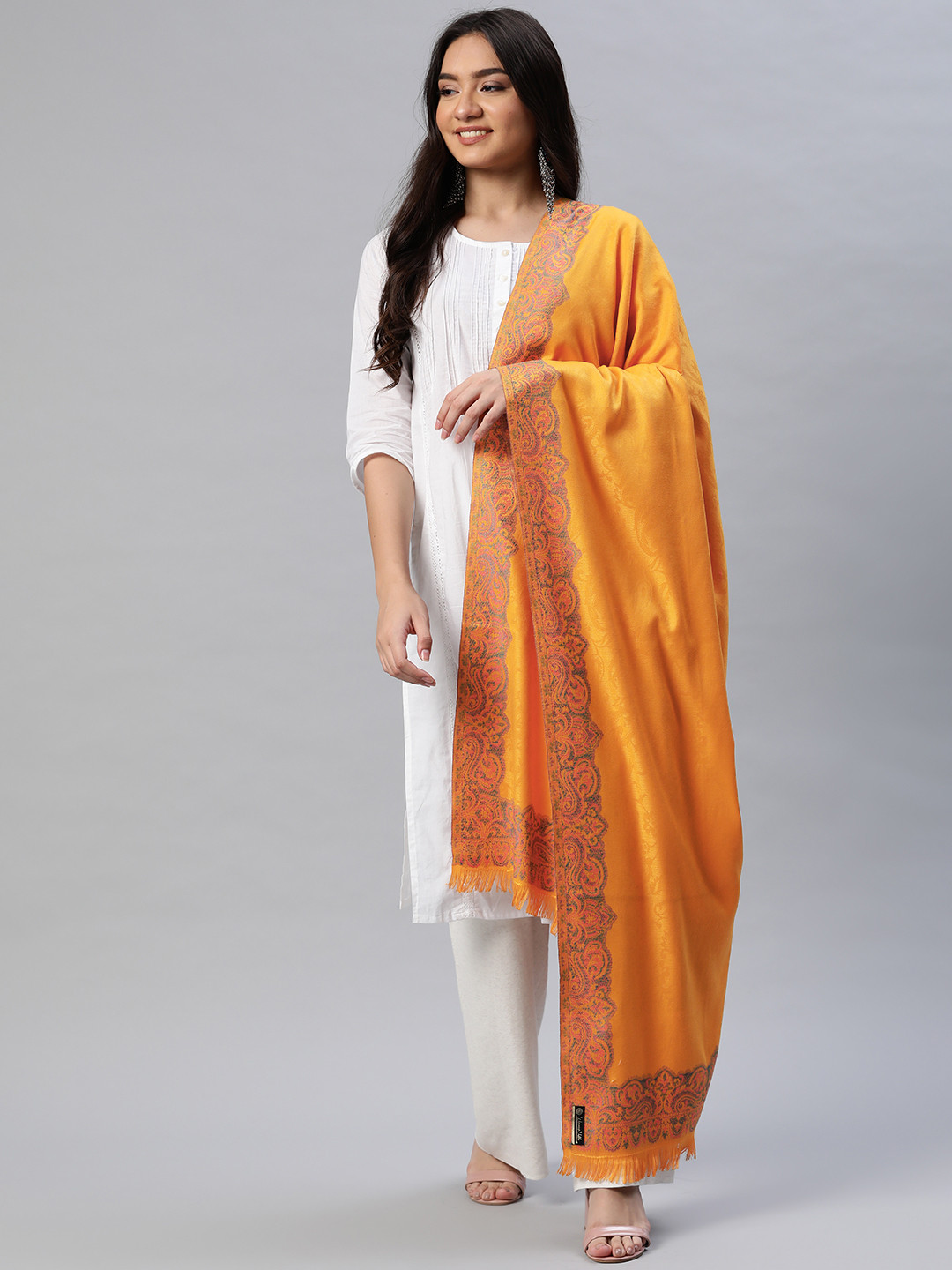 WEAVERS VILLA Women Yellow Solid Winter Shawl