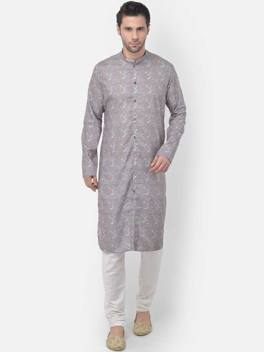 TABARD Men Grey Cotton Printed Kurta With Churidar