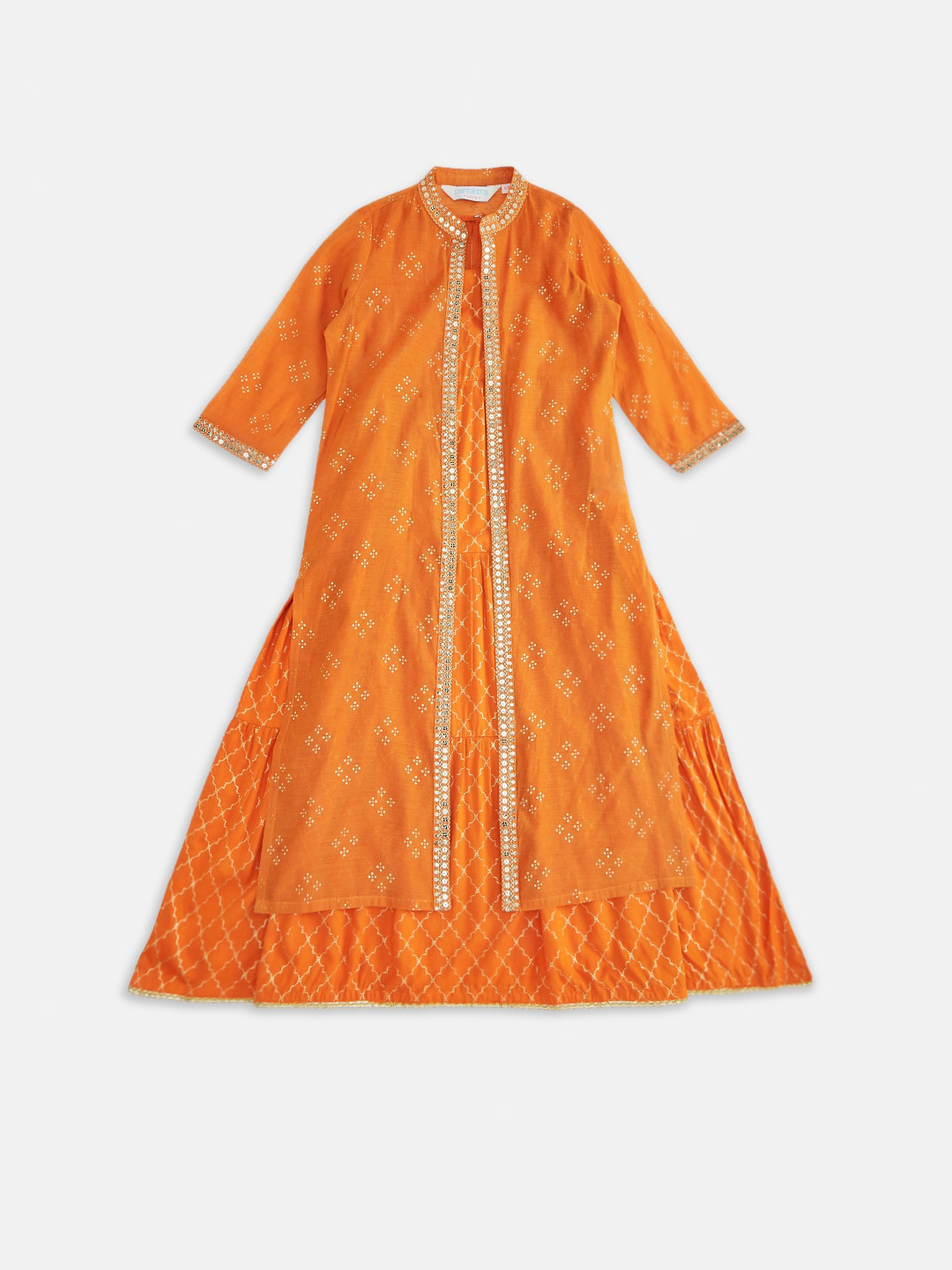 AKKRITI BY PANTALOONS Girls Rust & White Printed A-Line Maxi Dress with Jacket