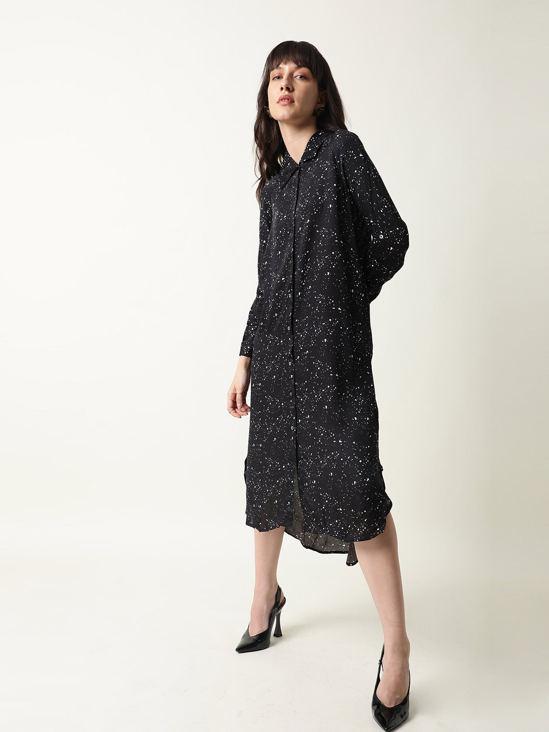 RAREISM Black Shirt Midi Dress