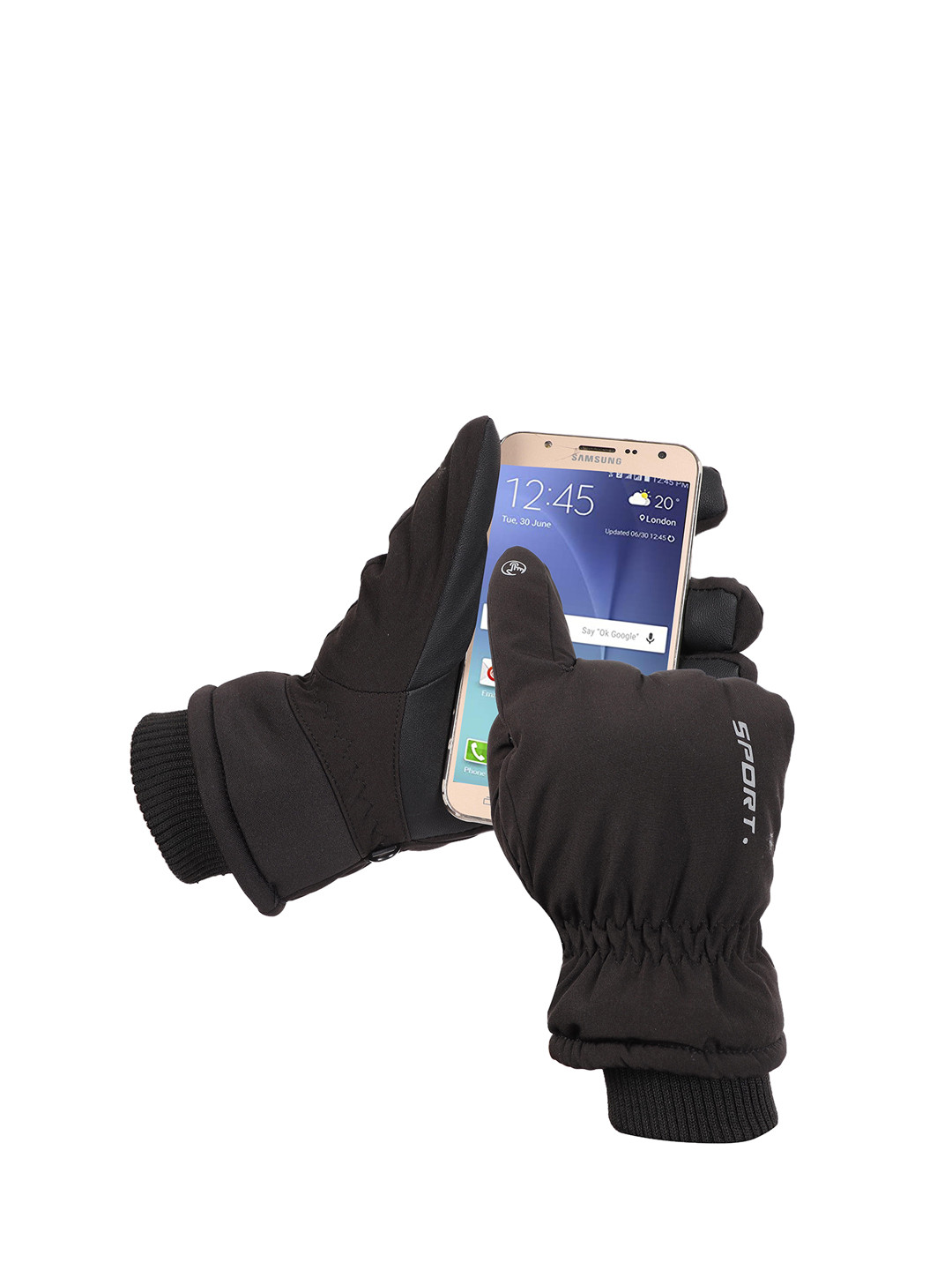 FabSeasons Black Solid Touchscreen Enabled Waterproof Warm Winter Gloves