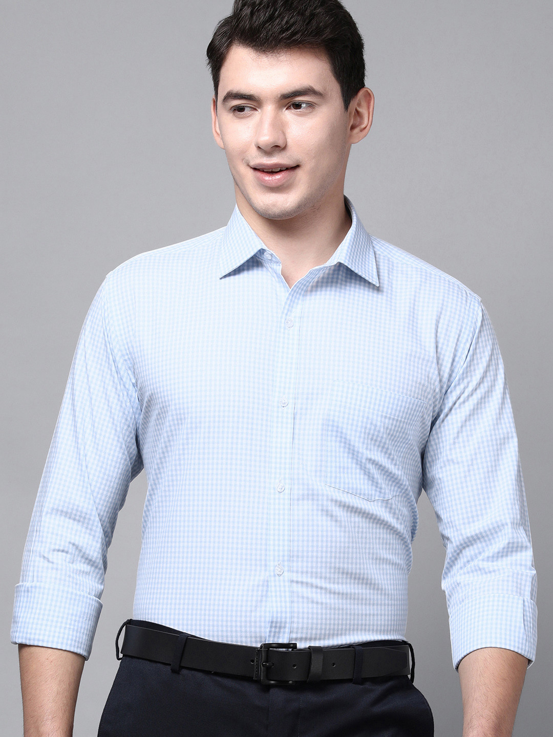 Park Avenue Men Blue Slim Fit Gingham Checks Formal Shirt