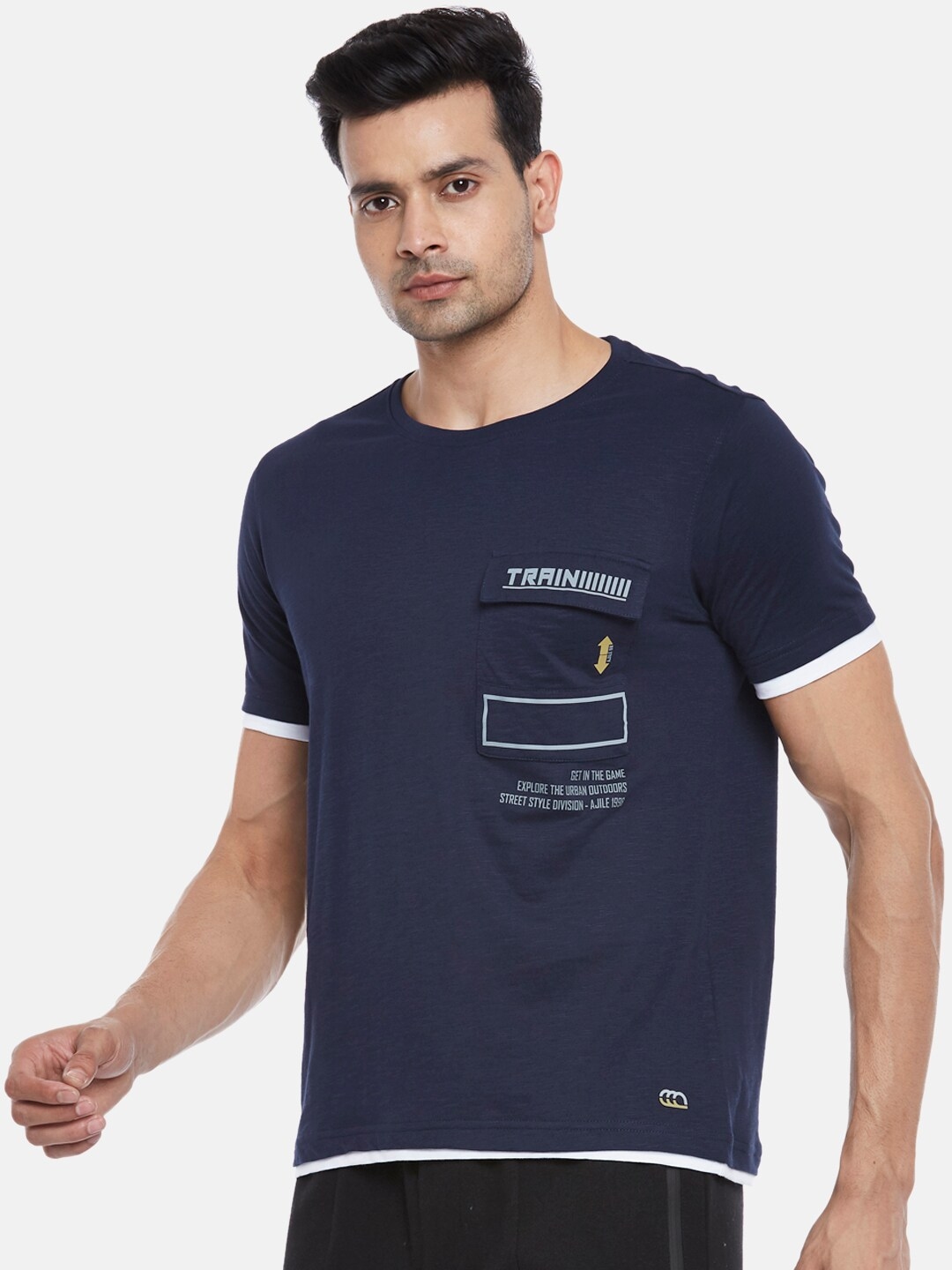 Ajile by Pantaloons Teal Slim Fit Printed T-Shirt