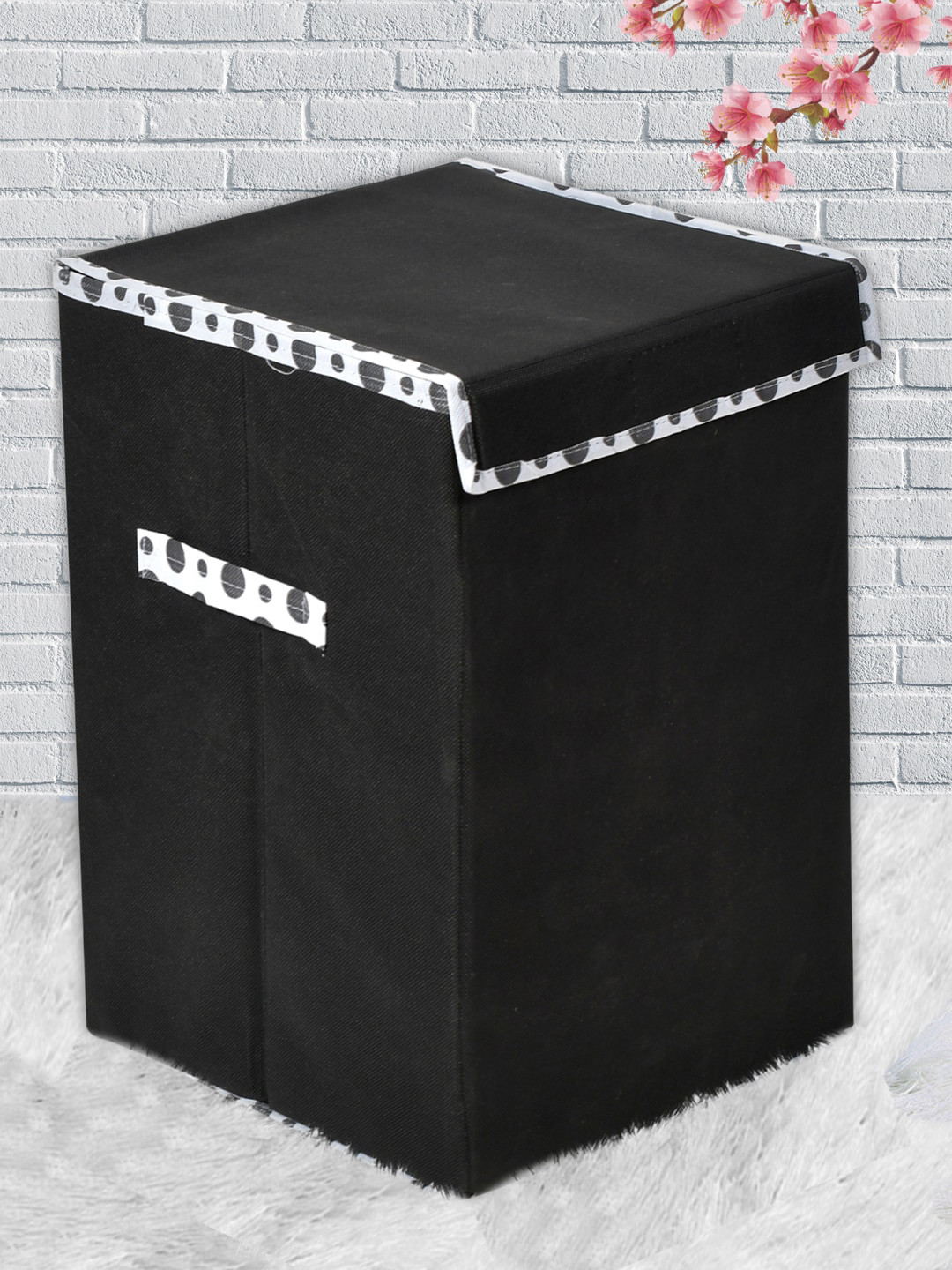 Kuber Industries Black Non-Woven Foldable Large Laundry basket
